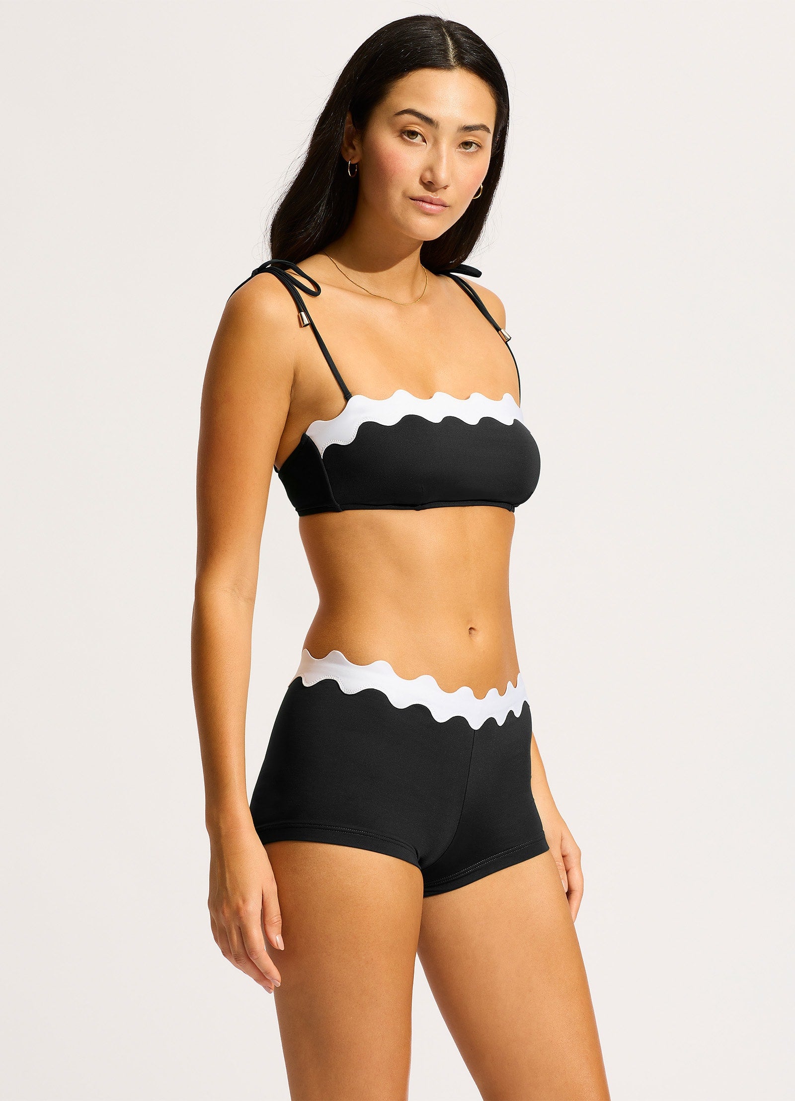Gia Ric Rac Bustier Bandeau Bikini Top - Black - Black view 3
