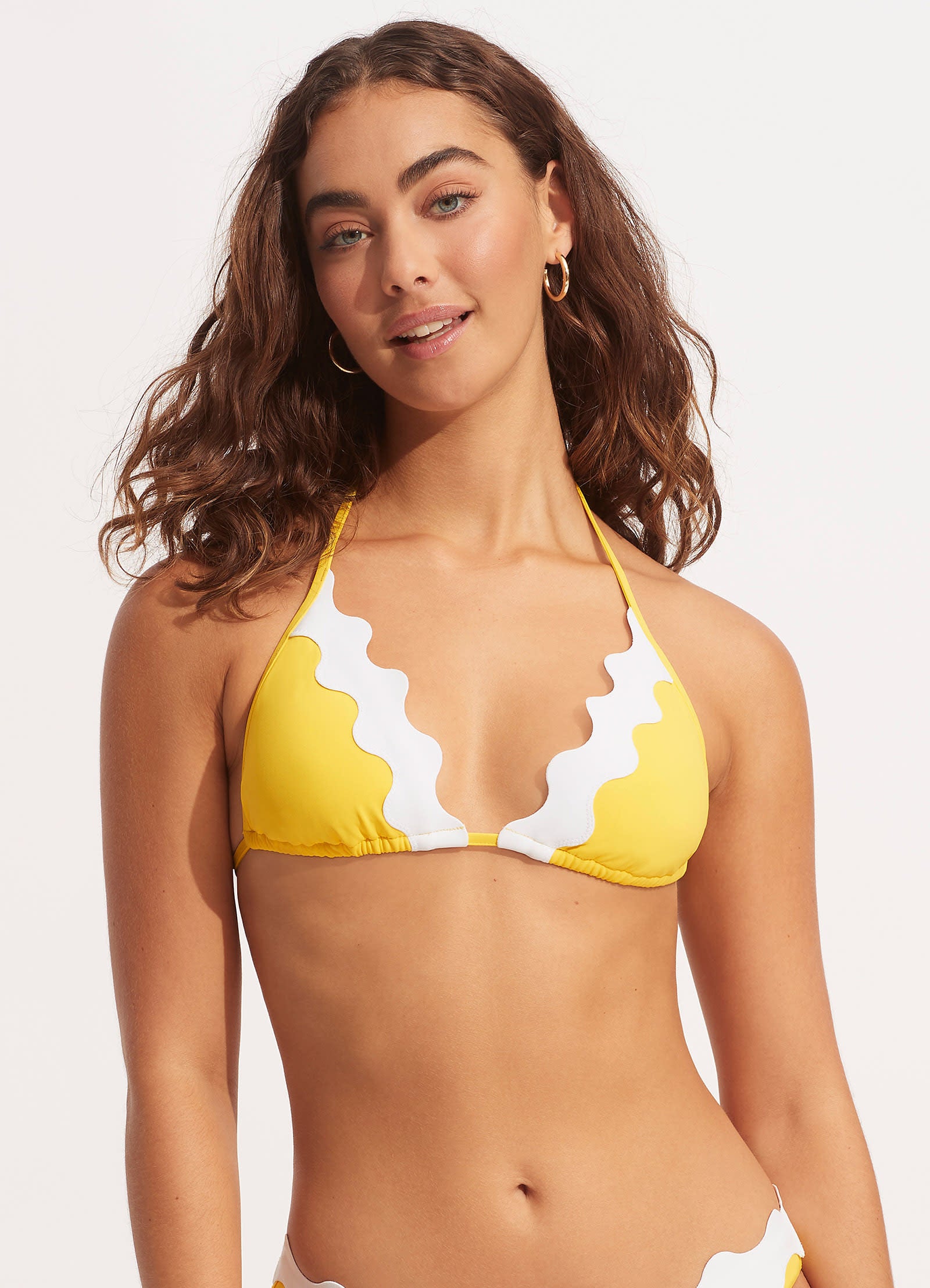 Gia Ric Rac Longline Slide Triangle Bikini Top - Citron - Citron view 2
