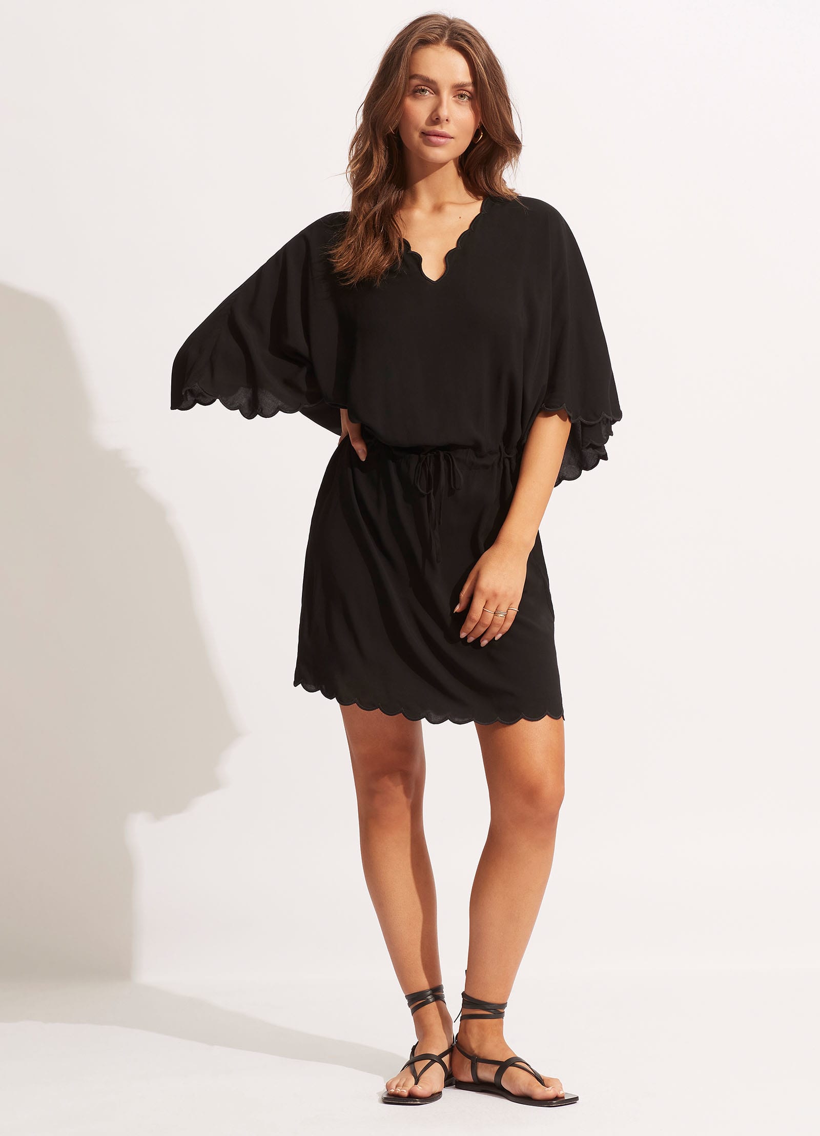 Gia Scallop Kaftan - Black - Black