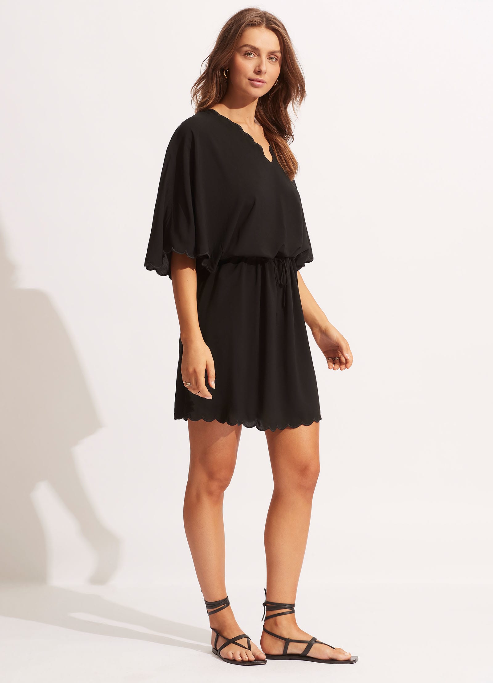 Gia Scallop Kaftan - Black - Black view 2
