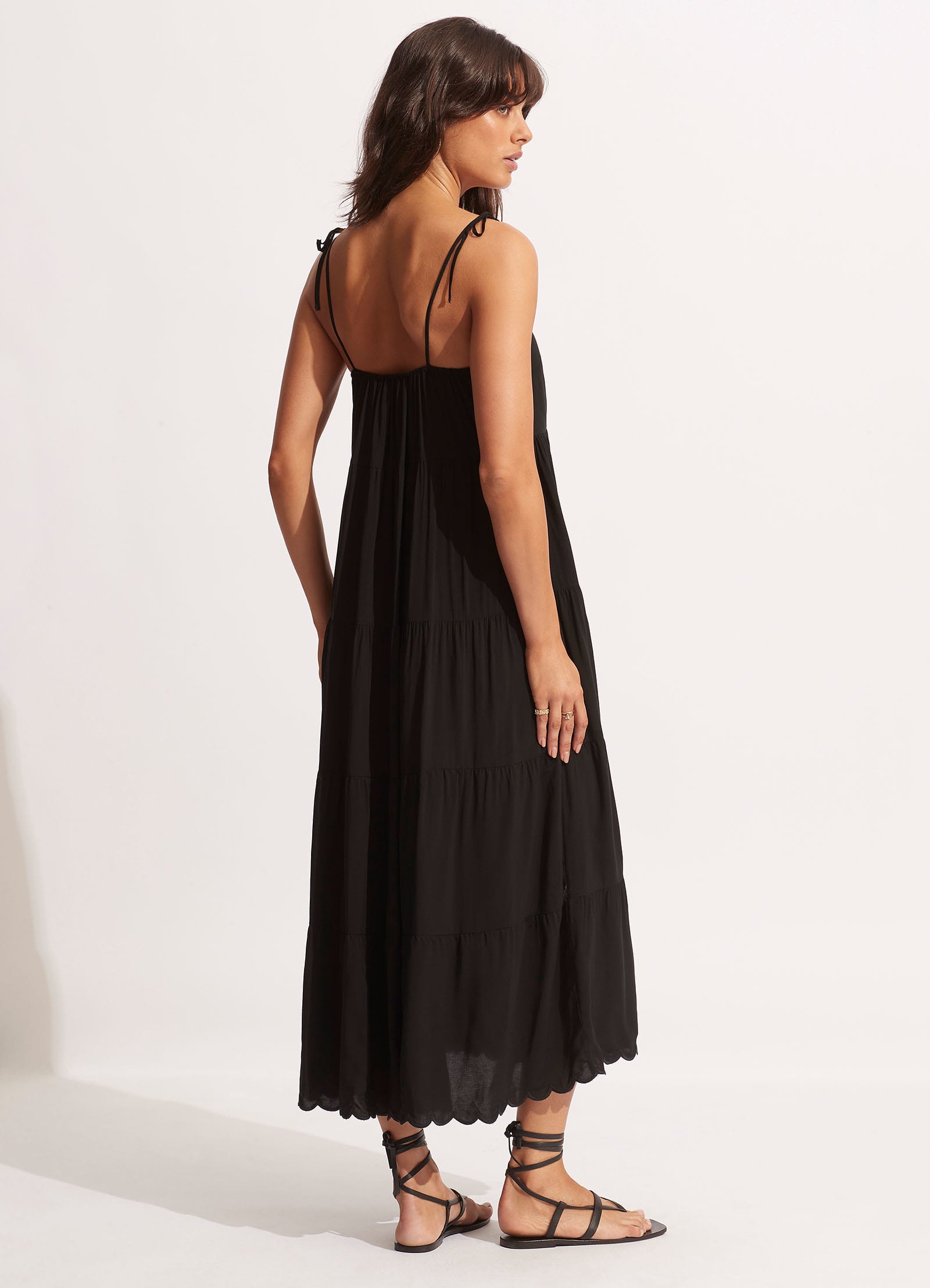 Gia Scallop Midi Dress - Black - Black view 4