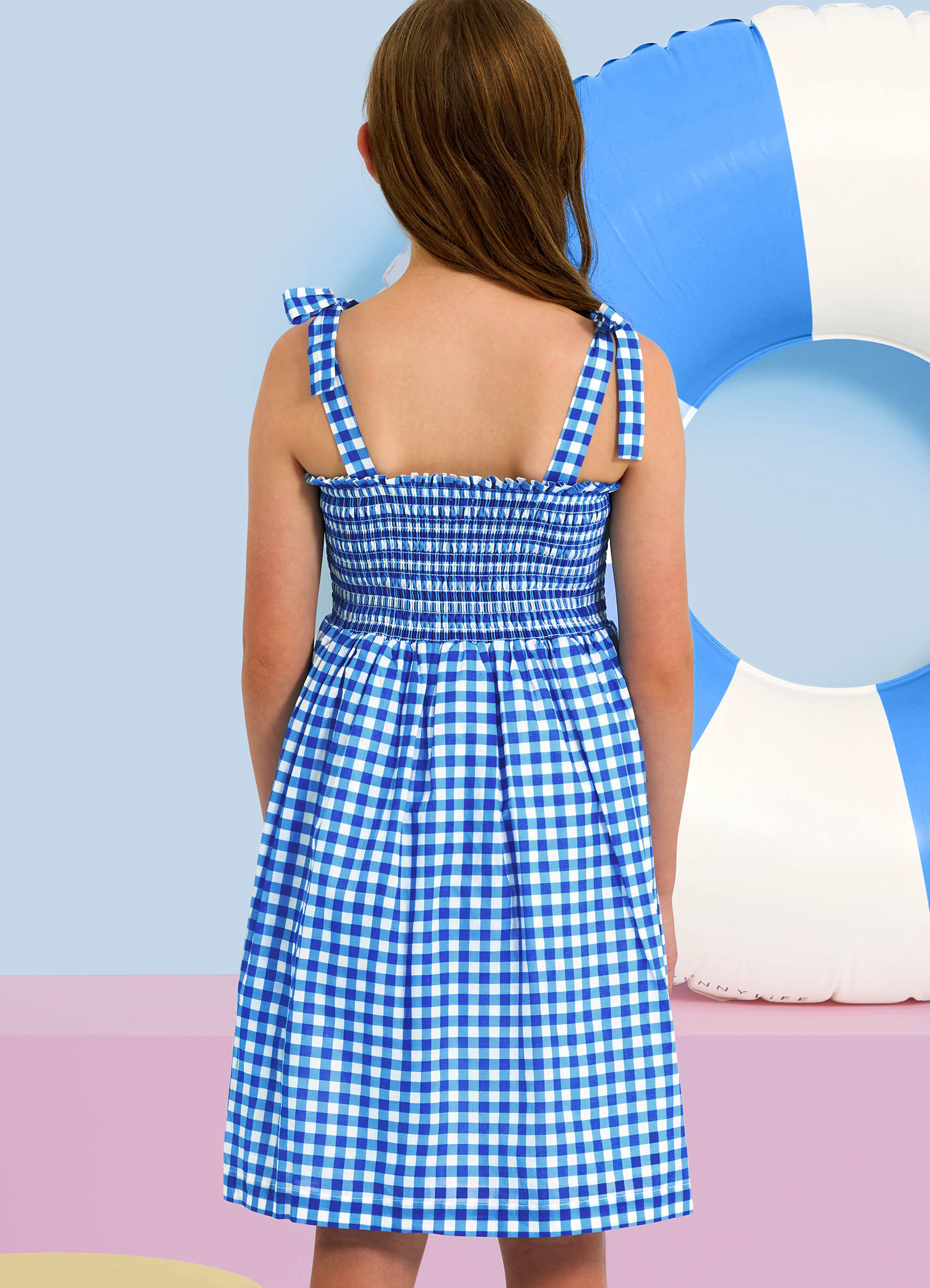 Gingham Shirred Dress - Blue Lottie - Blue Lottie view 2