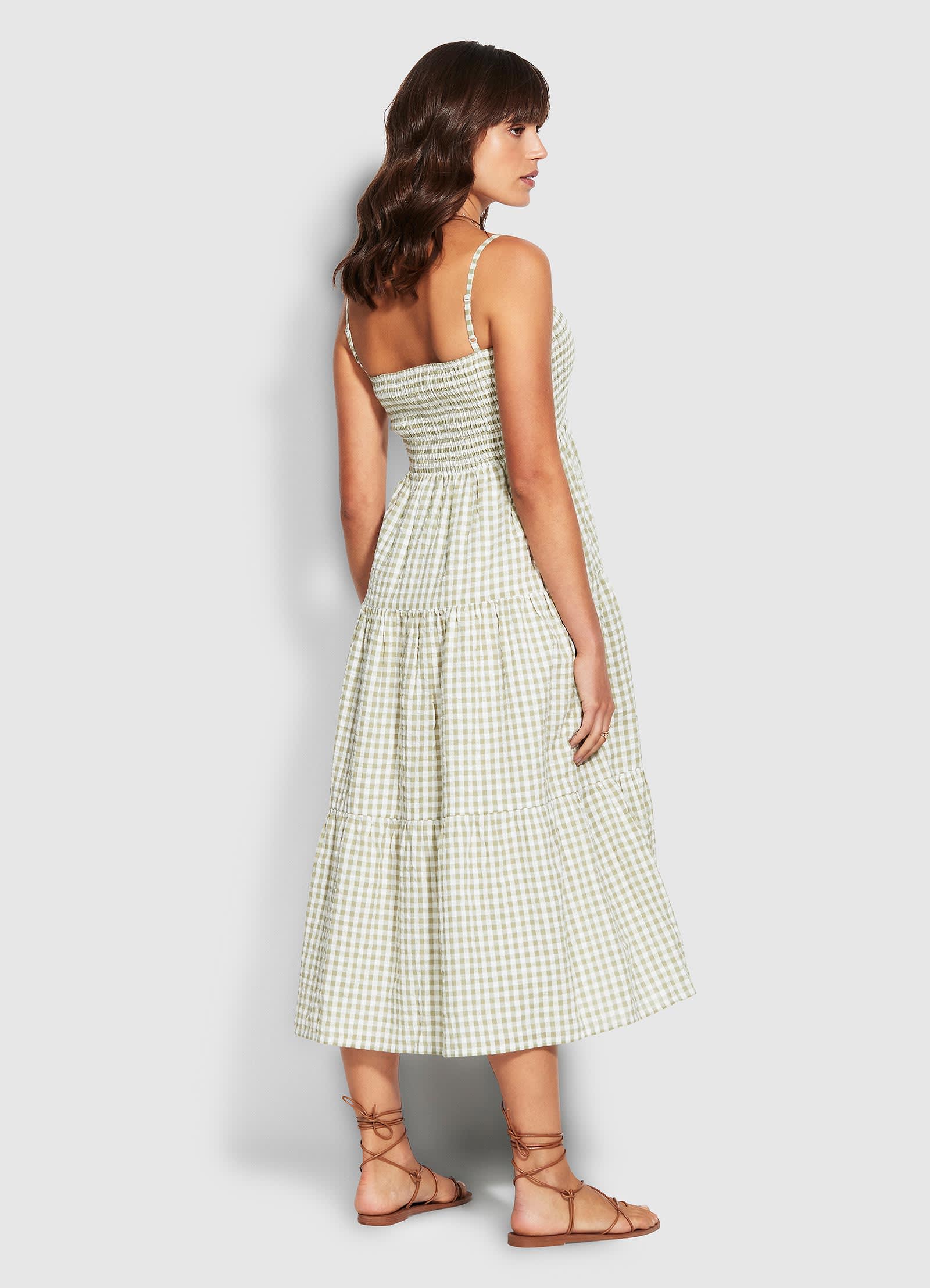 Gingham Shirring Dress - Thyme - Thyme view 3