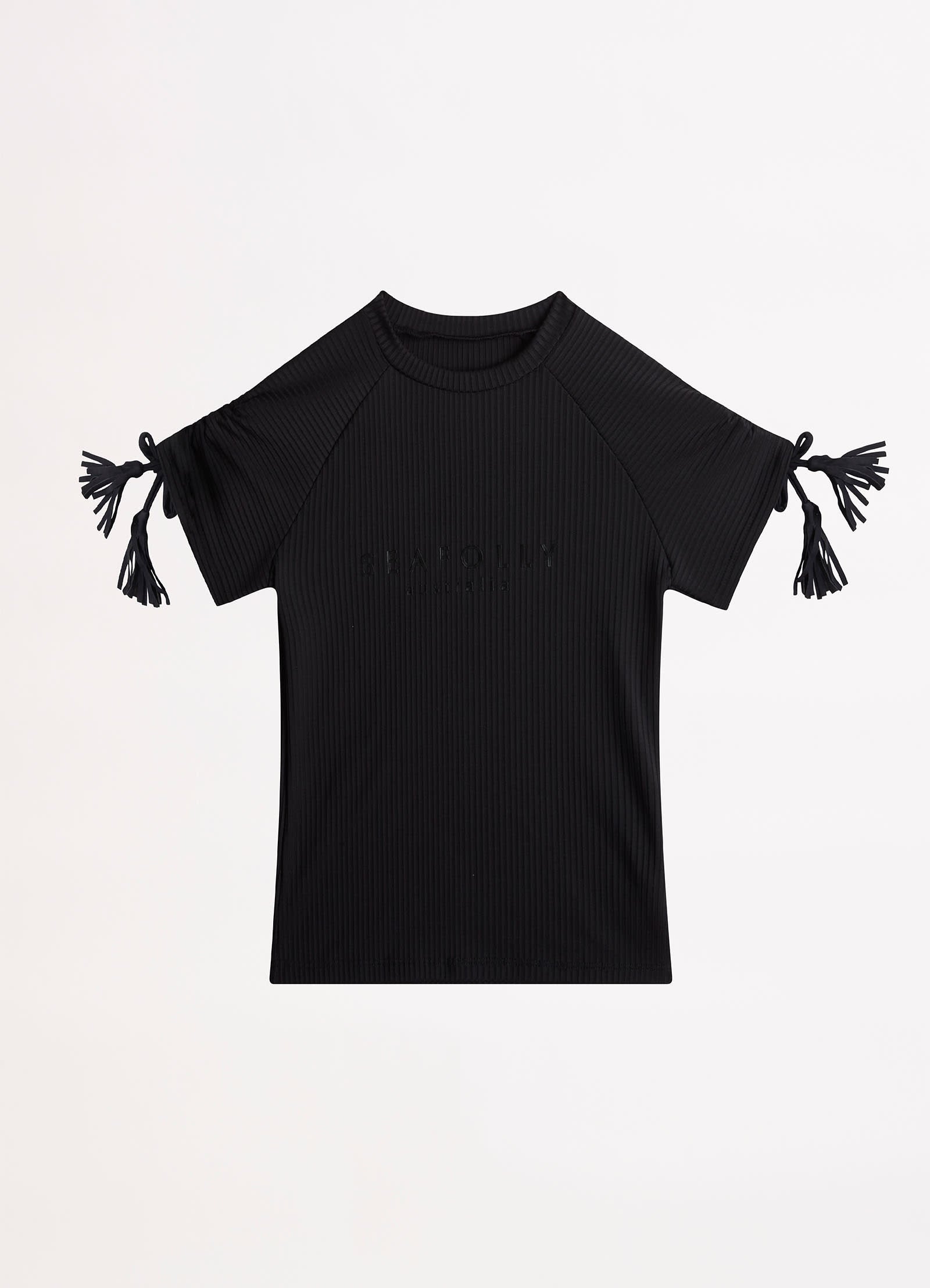 Girls Ruched Sleeve Rash Vest - Black - Black