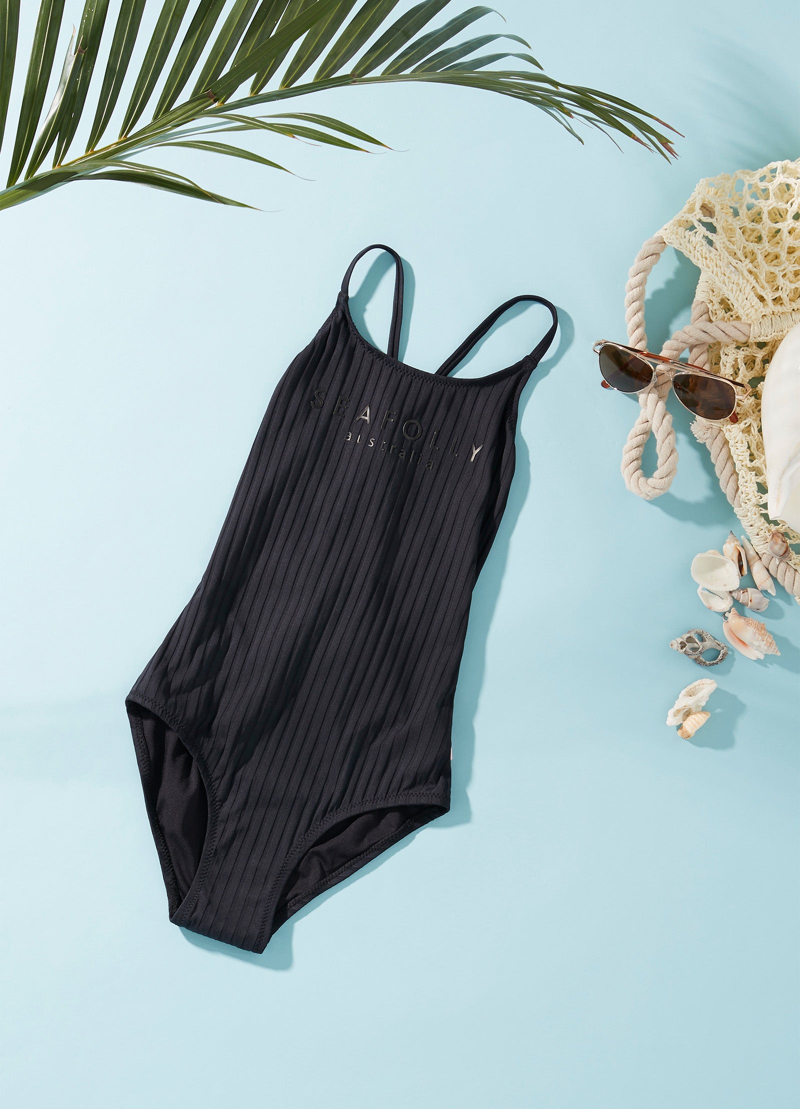 Girls Summer Essential Crossover Strap One Piece - Black - Black