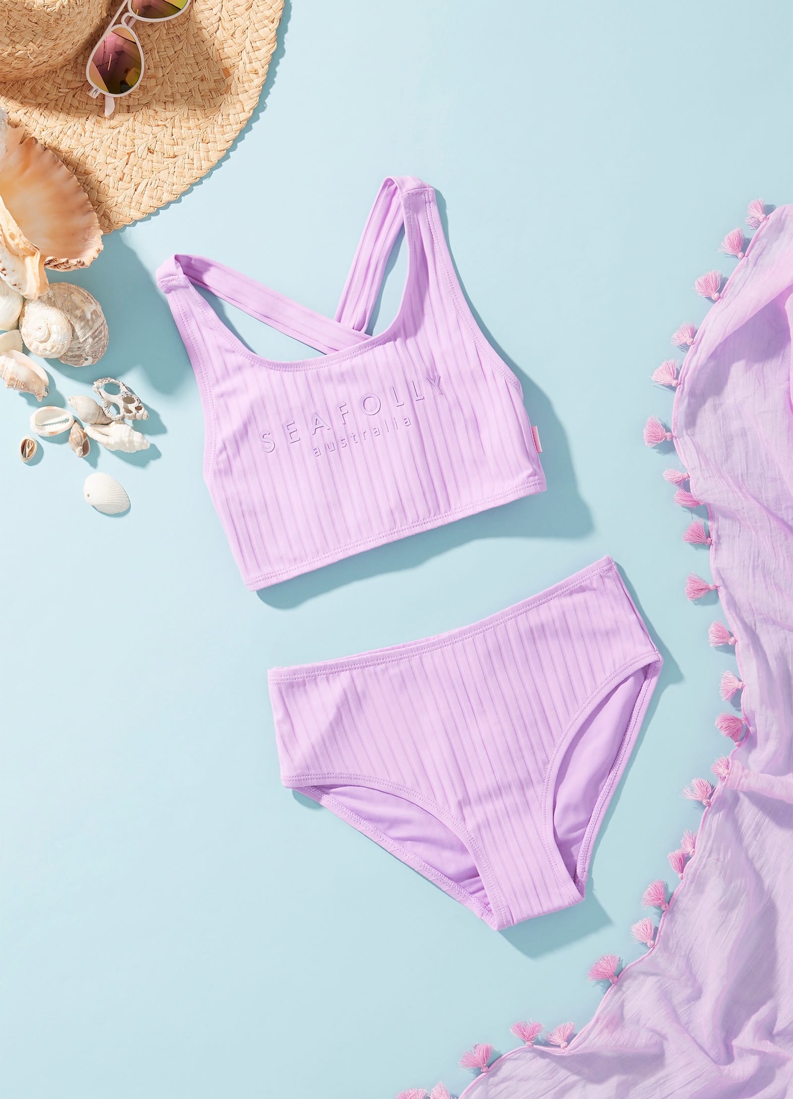 Girls Summer Essential Tie Back Bikini - Violet - Violet