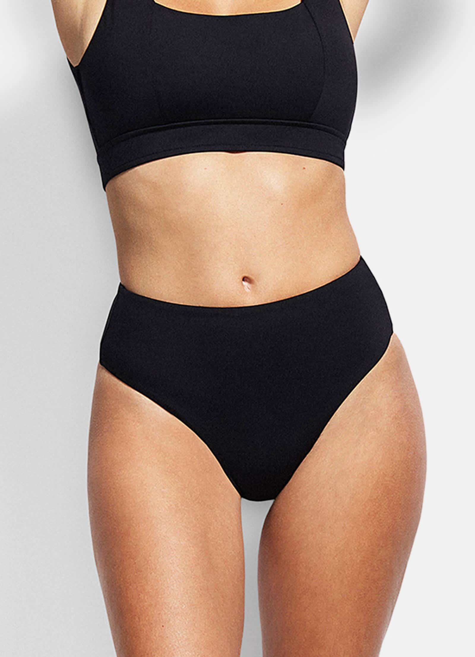 High Waisted Wide Side Bikini Bottom - Black - Black view 2