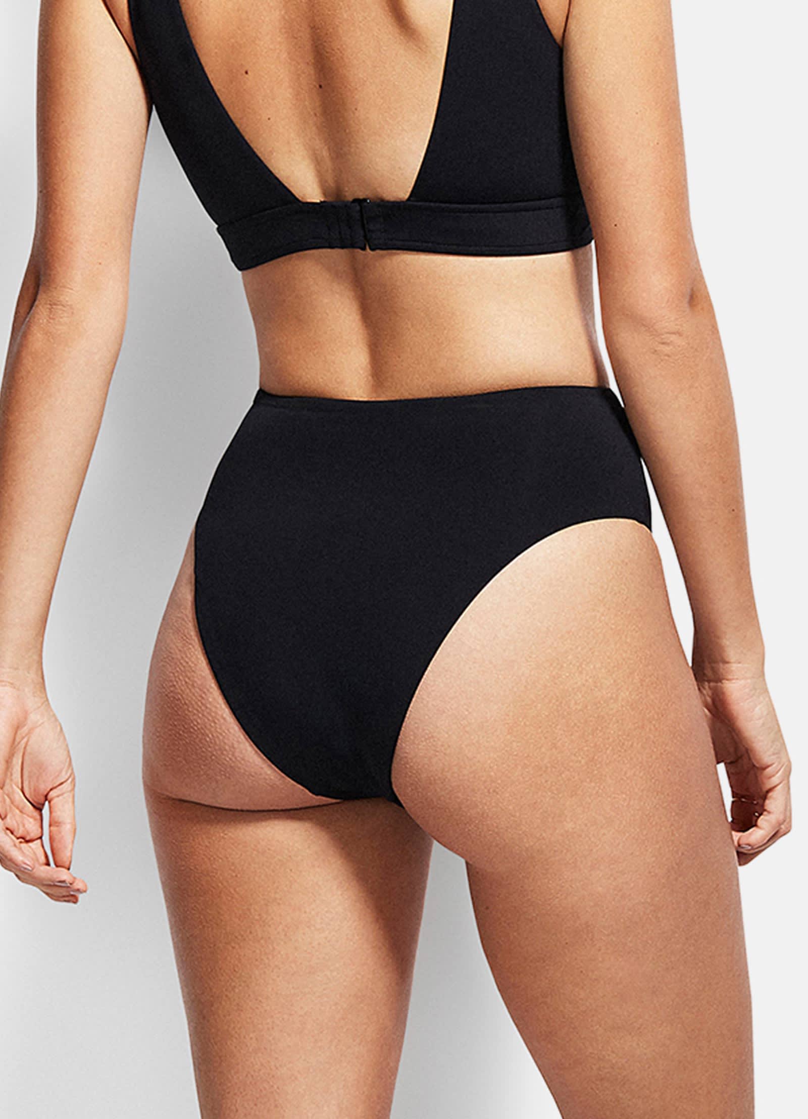 High Waisted Wide Side Bikini Bottom - Black - Black view 4