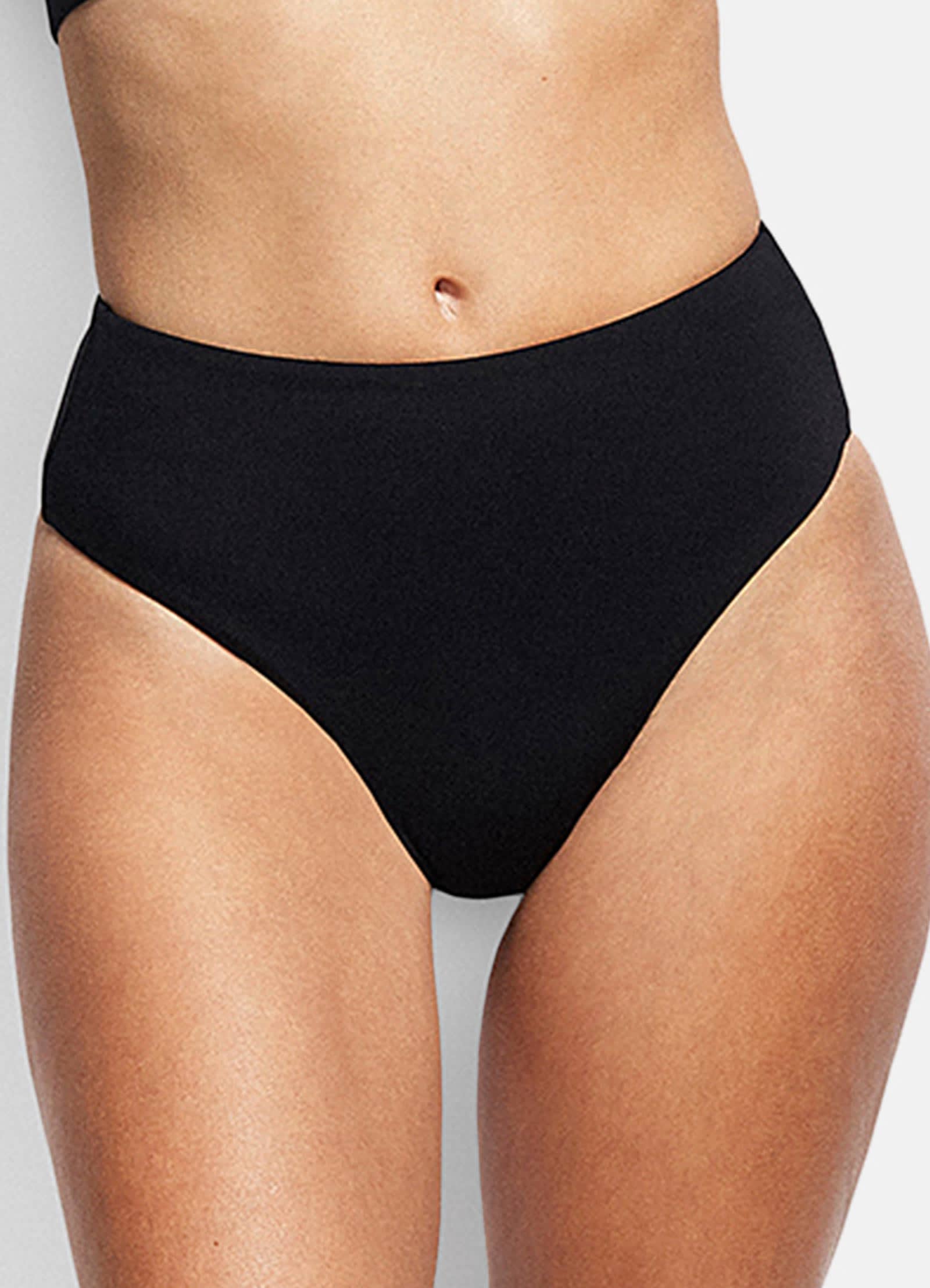 High Waisted Wide Side Bikini Bottom - Black - Black view 5