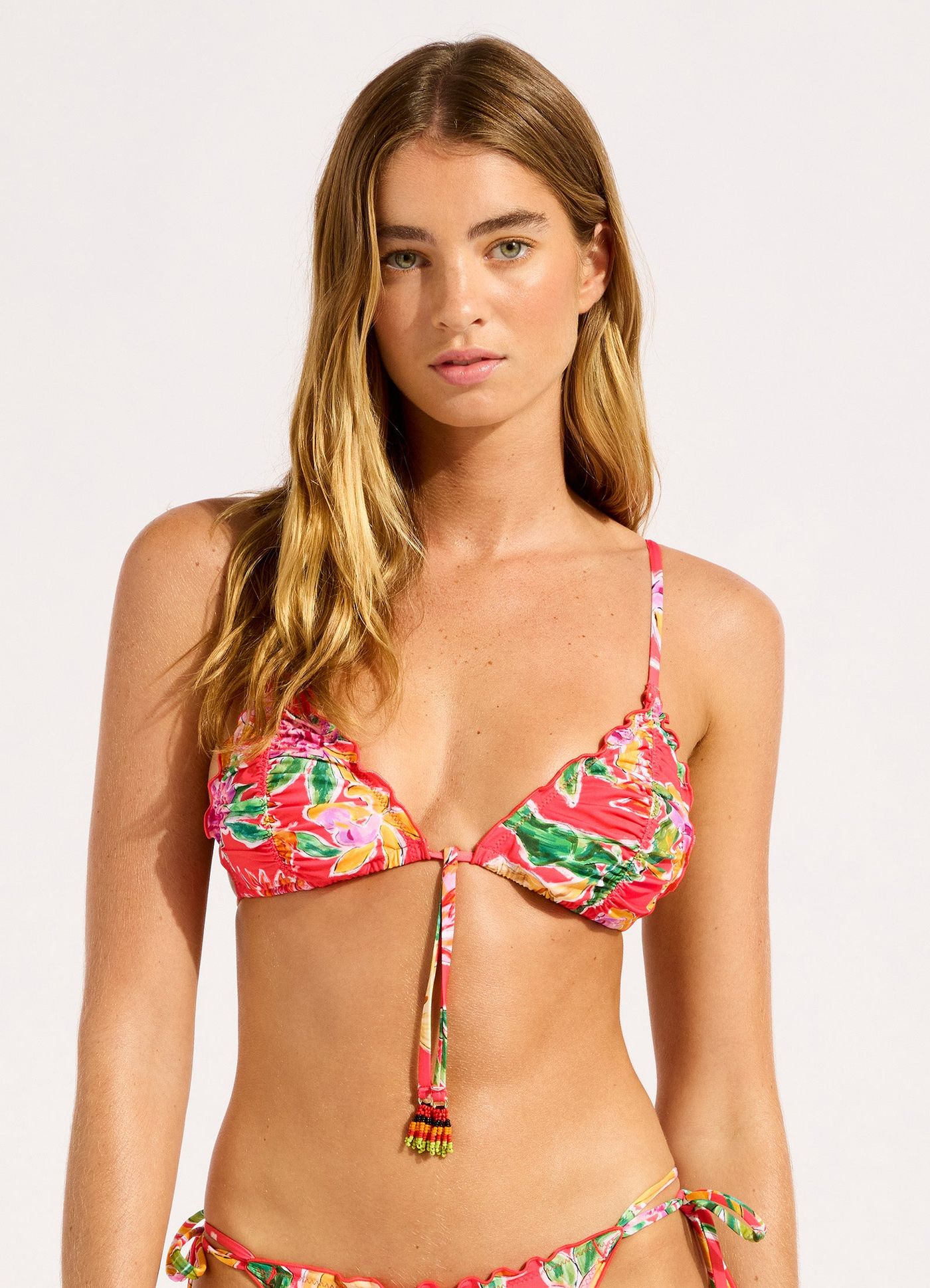 Hothouse Flowers Triangle Bikini Top - Summer Melon view 2