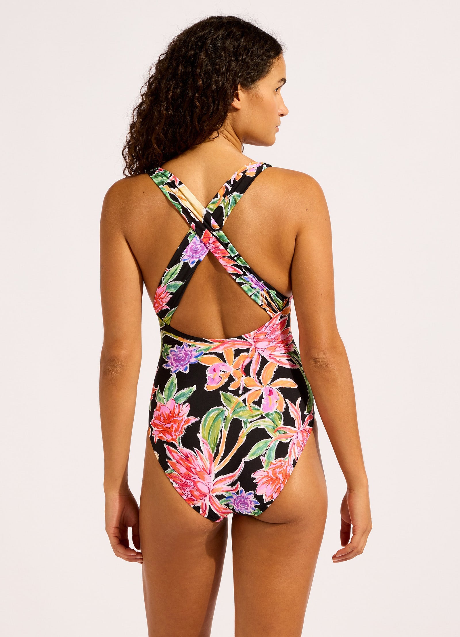Hothouse Flowers V Neck One Piece Swimsuit - Black view 3