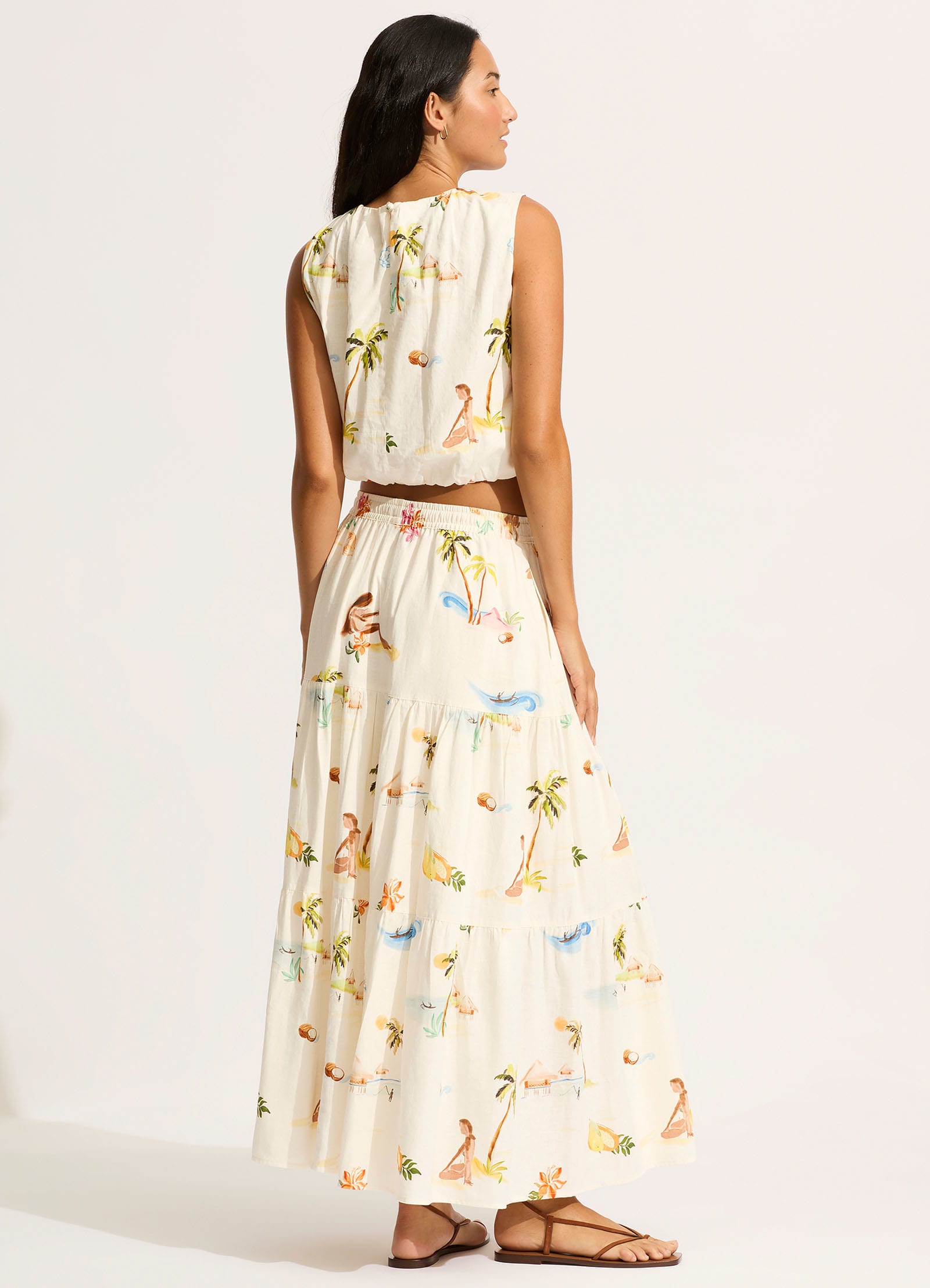 Isla Palm Drawcord Waist Top - Ecru - Ecru view 4