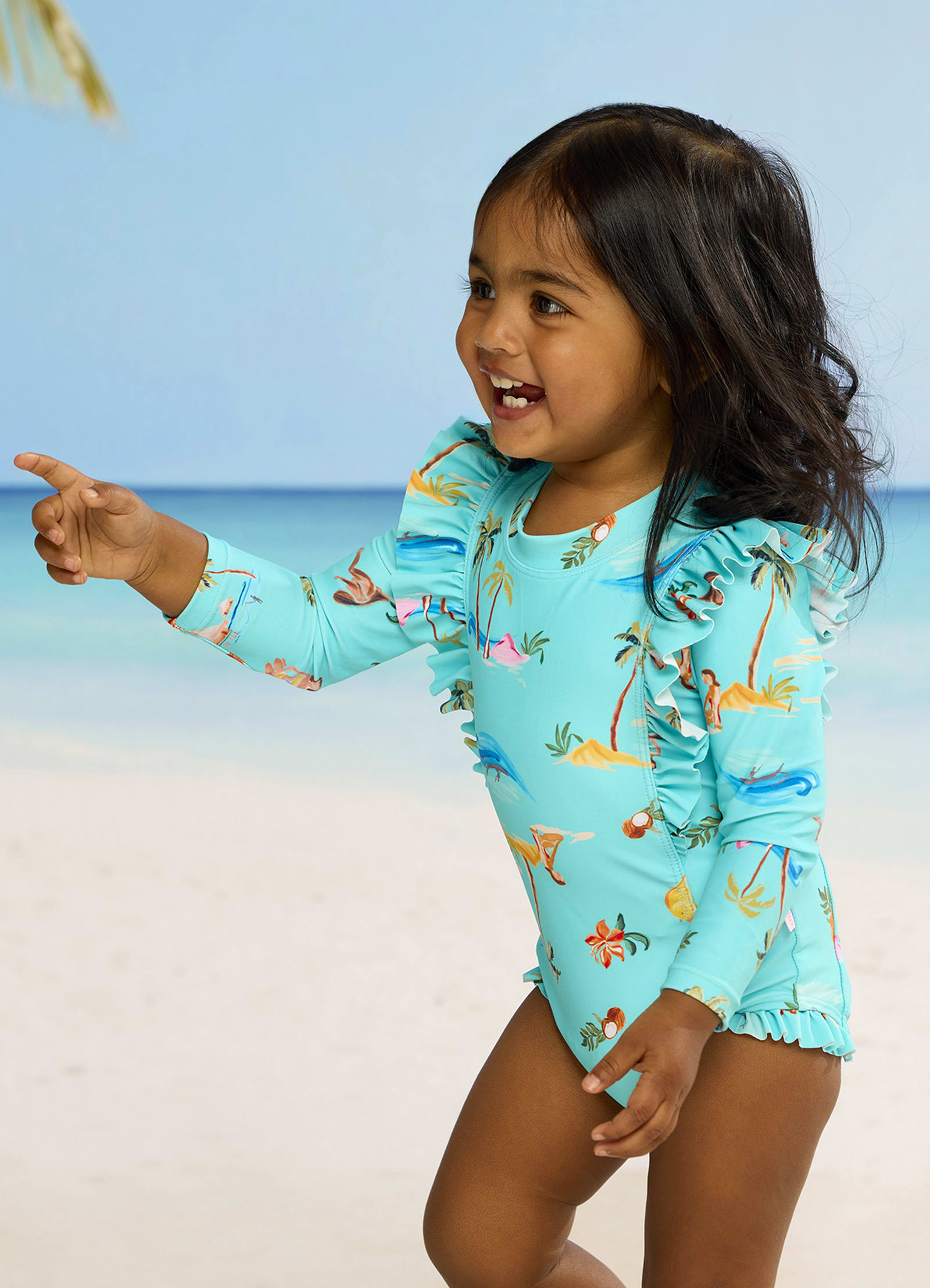 Isla Palm Frill Sunsuit - Isla Palm Blue - Isla Palm Blue