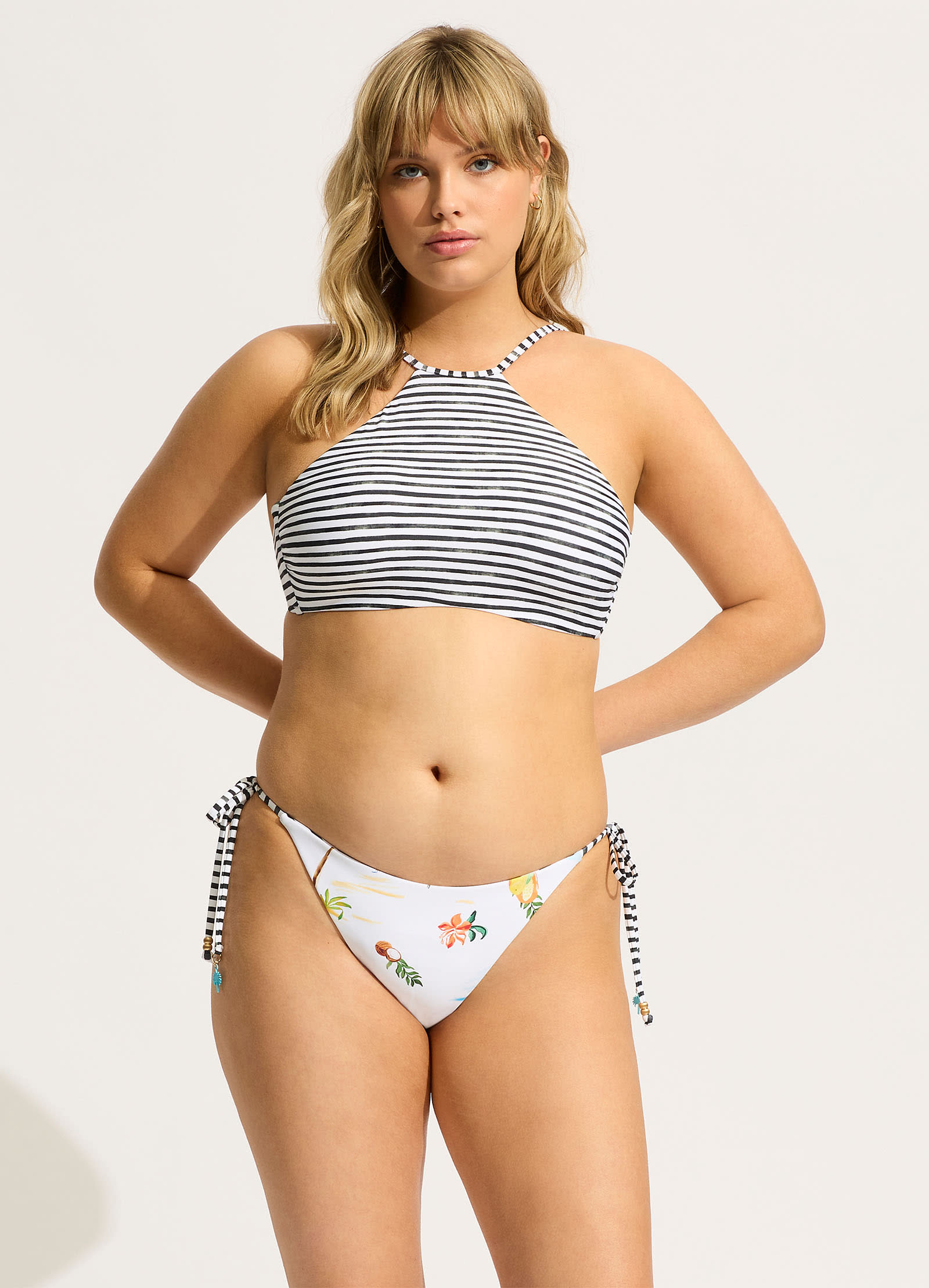 Isla Palm High Neck Tank Bikini Top - Black White - Black White view 5