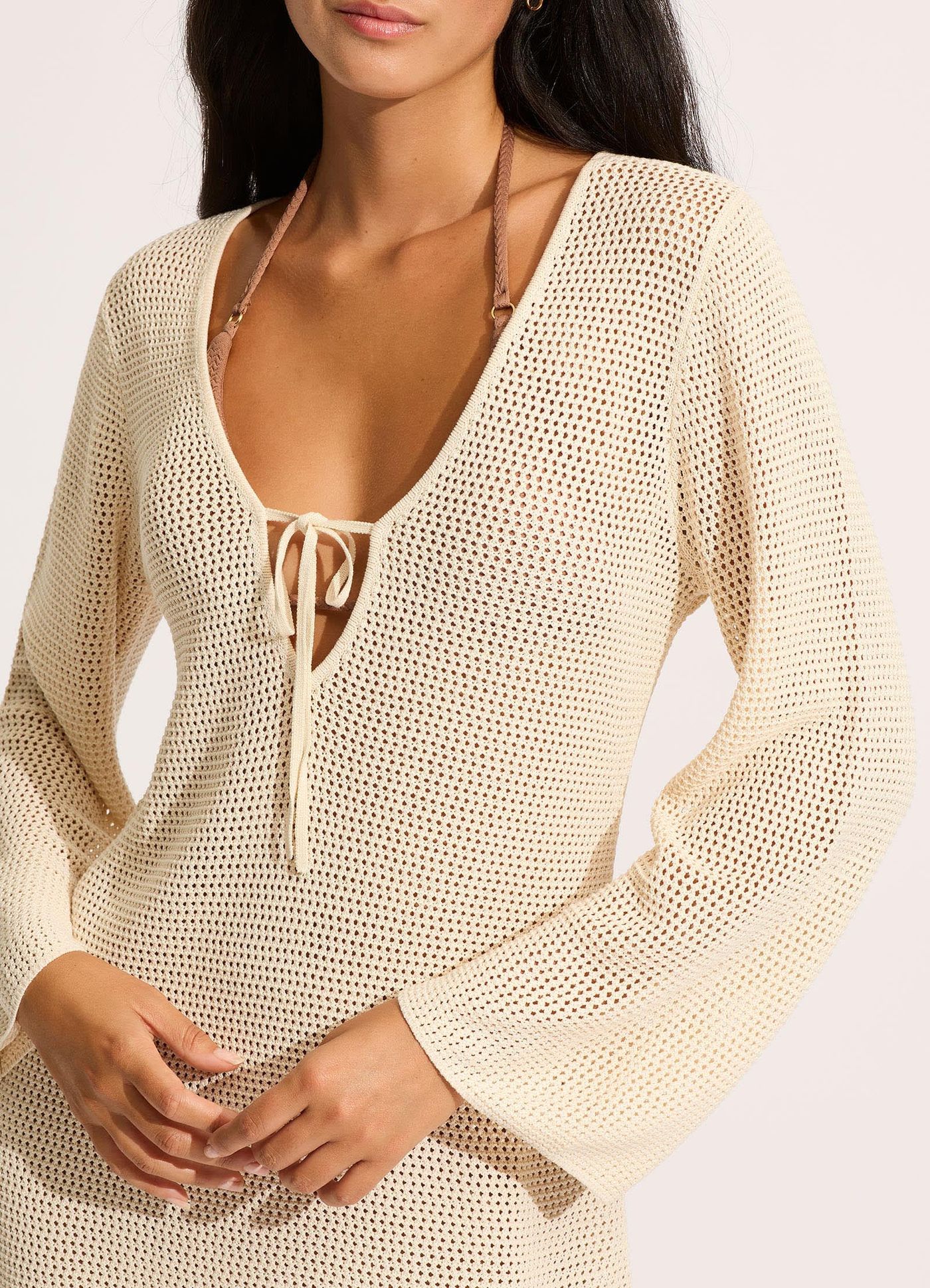 Isla Palm Knit Cover Up - Ecru - Ecru view 4