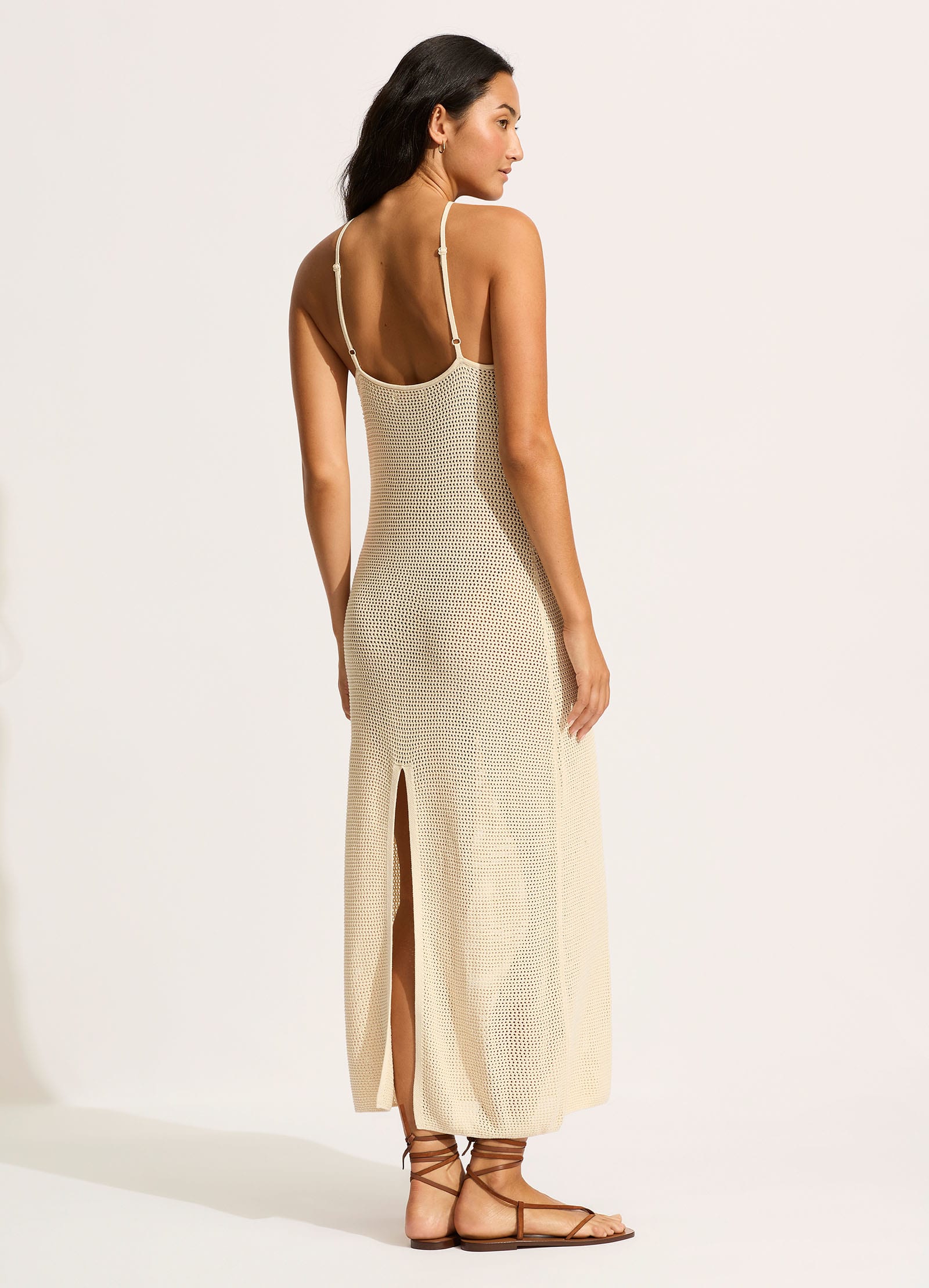 Isla Palm Knit Maxi Dress - Ecru - Ecru view 3