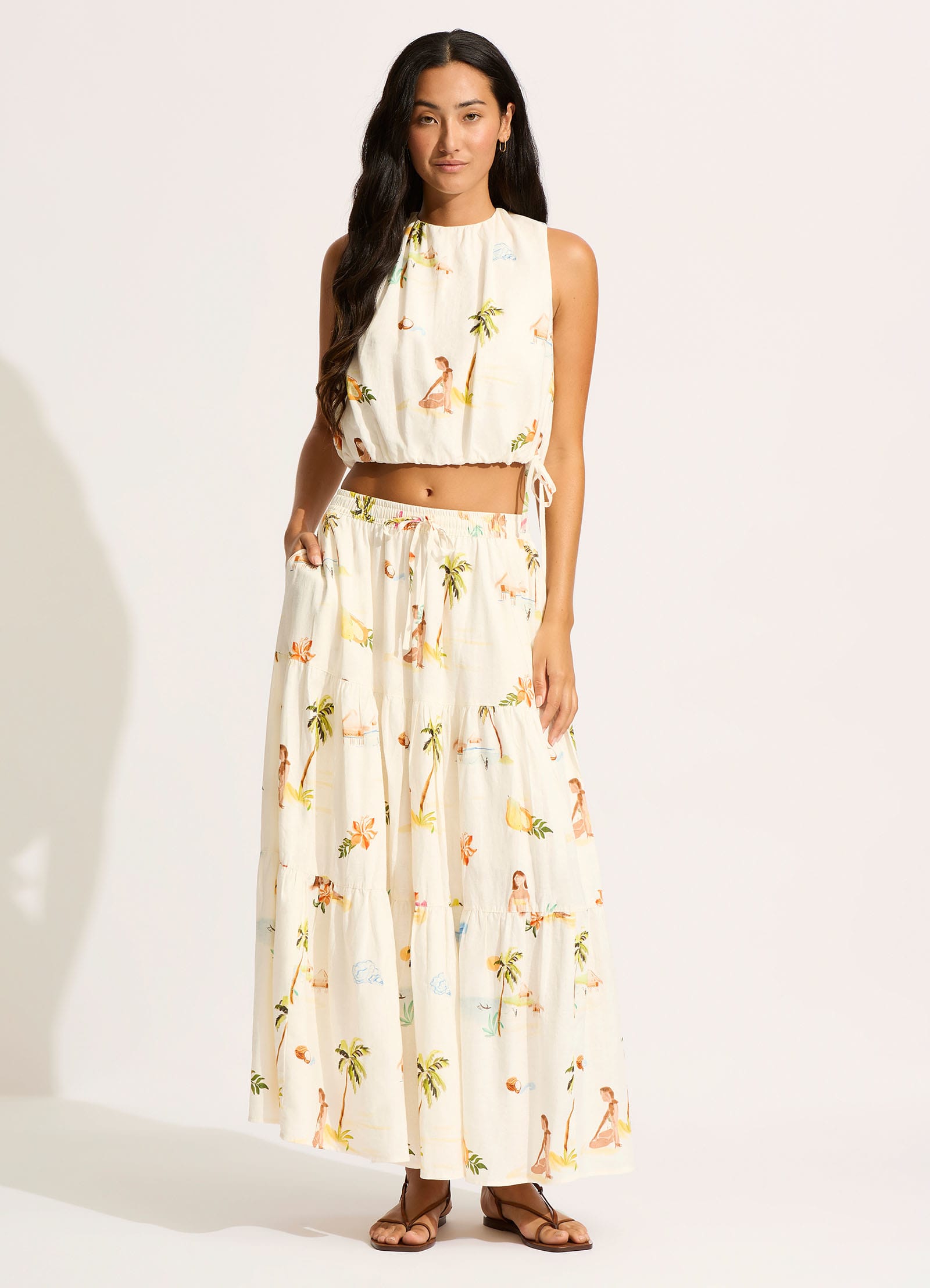 Isla Palm Tiered Maxi Skirt - Ecru - Ecru