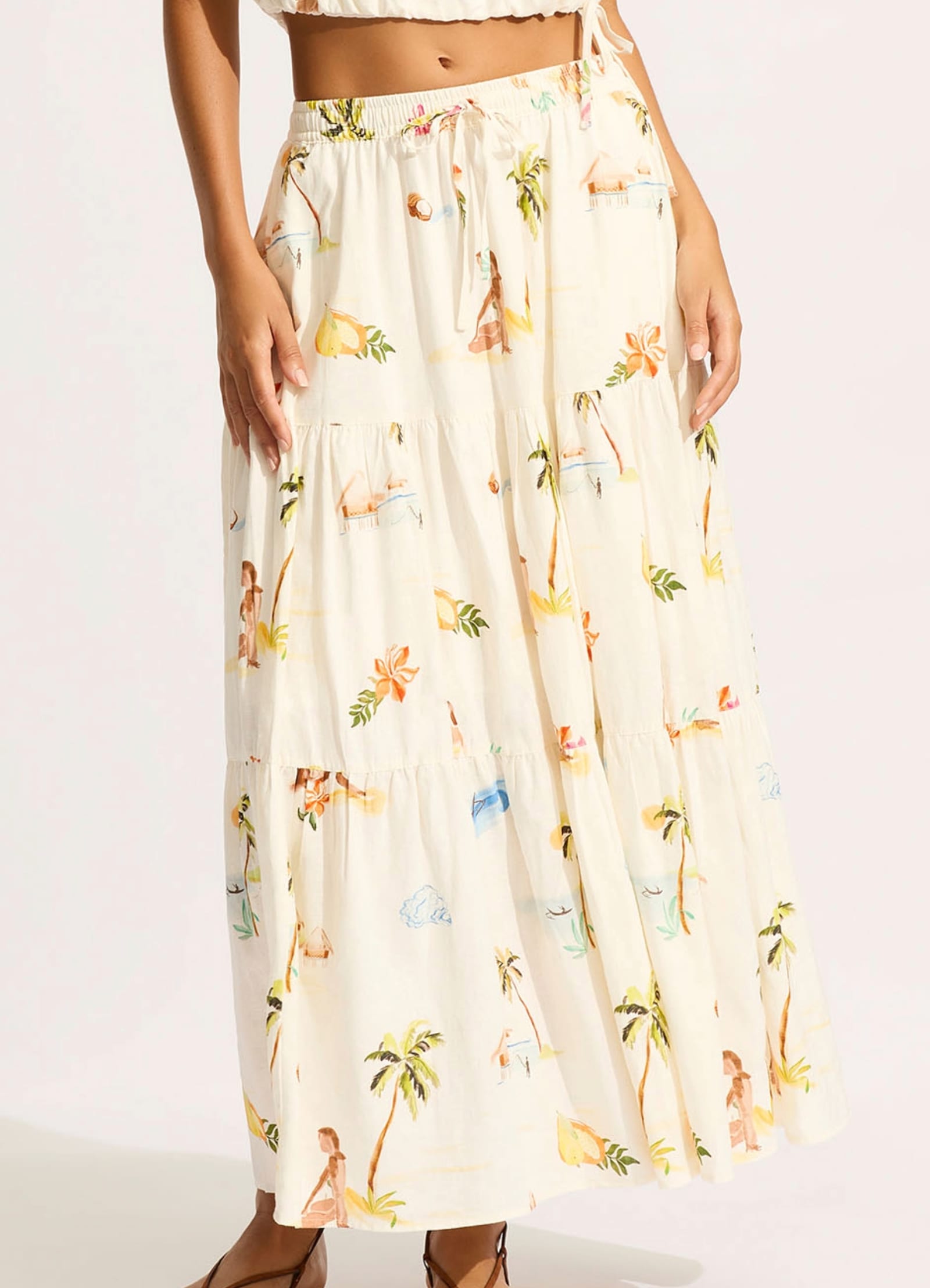 Isla Palm Tiered Maxi Skirt - Ecru - Ecru view 2