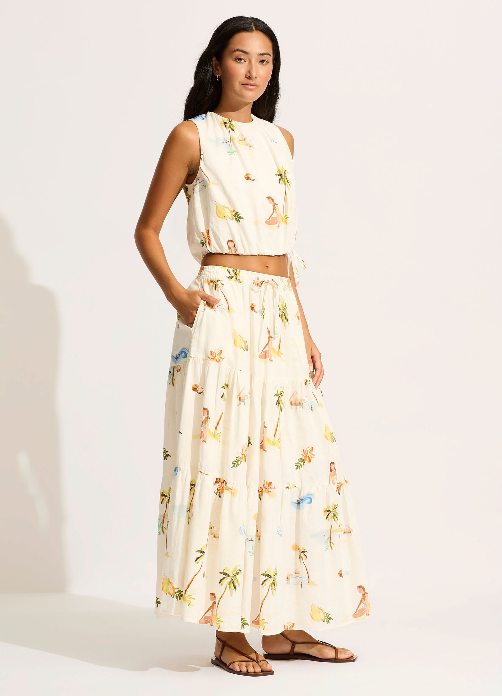Isla Palm Tiered Maxi Skirt - Ecru - Ecru view 3