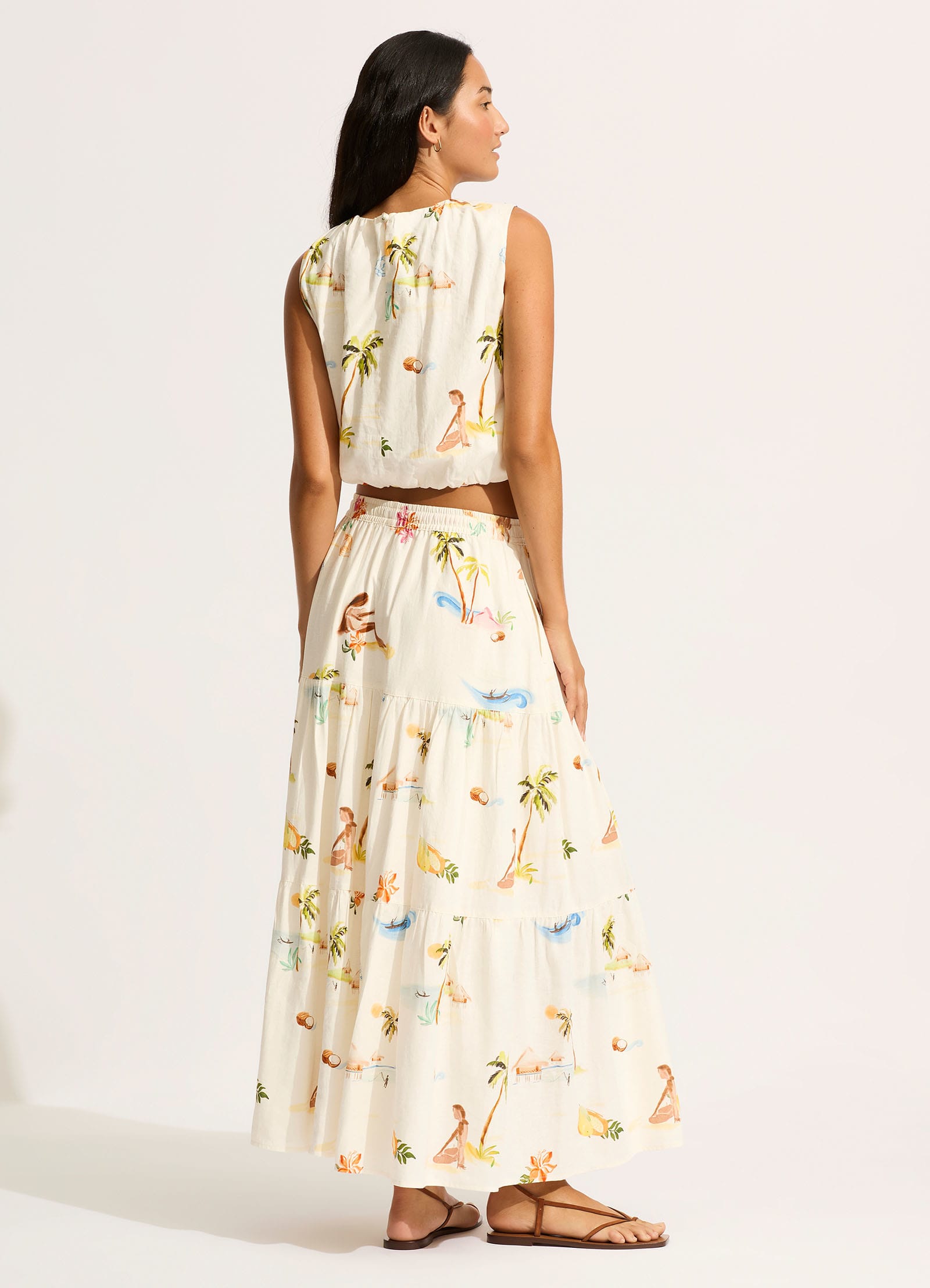 Isla Palm Tiered Maxi Skirt - Ecru - Ecru view 4