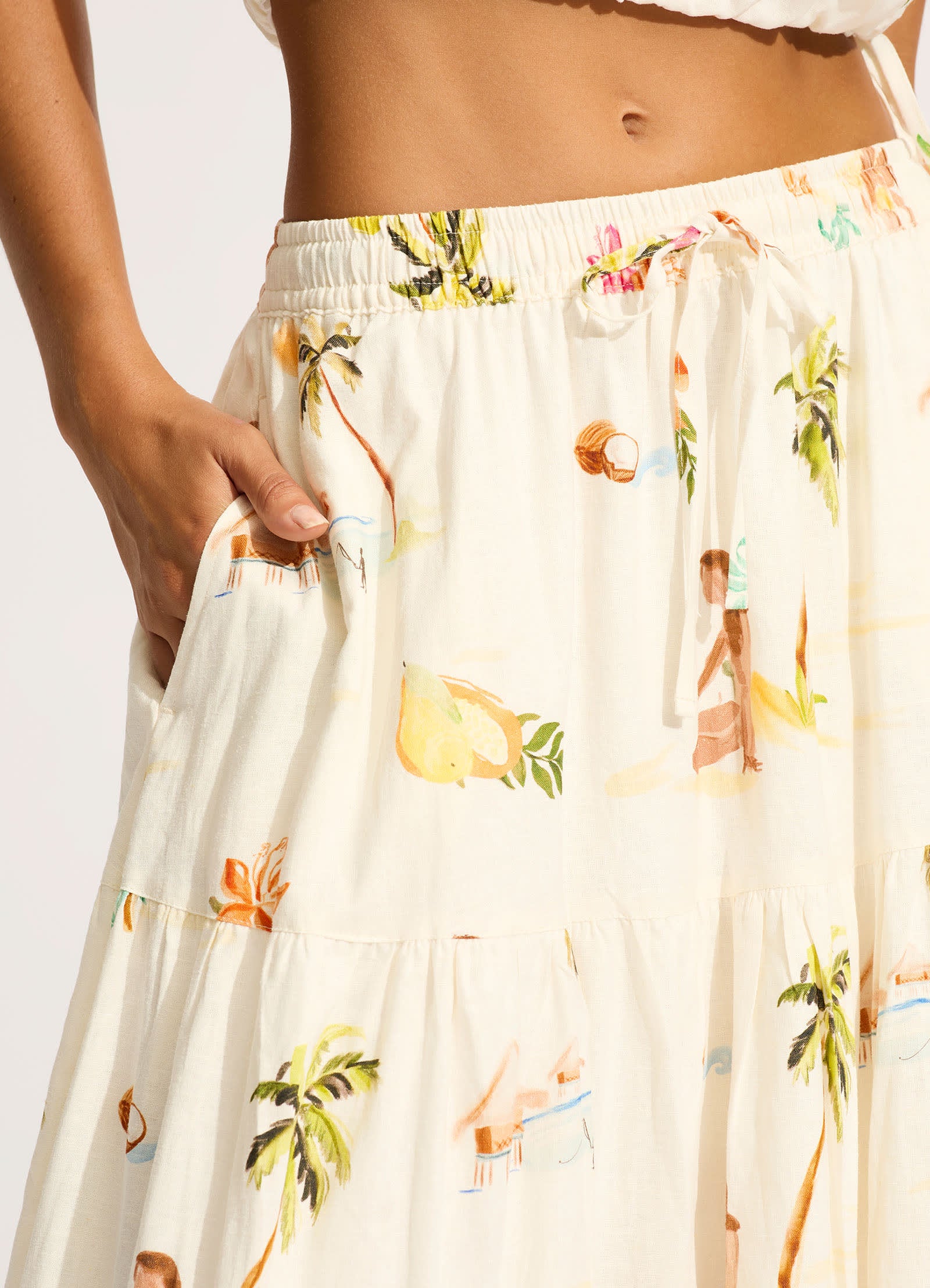 Isla Palm Tiered Maxi Skirt - Ecru - Ecru view 5