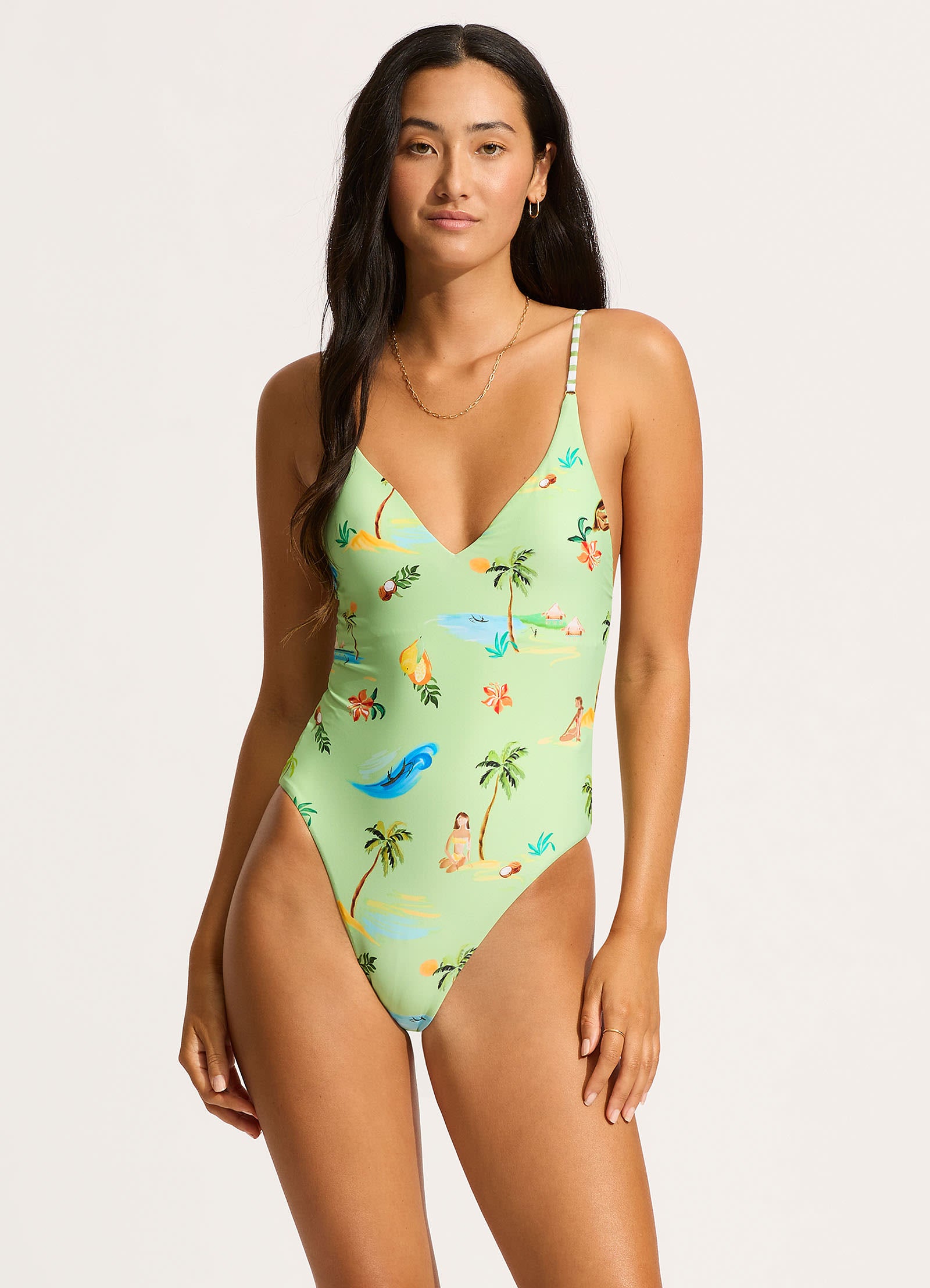 Isla Palm V Neck One Piece - Sage - Sage