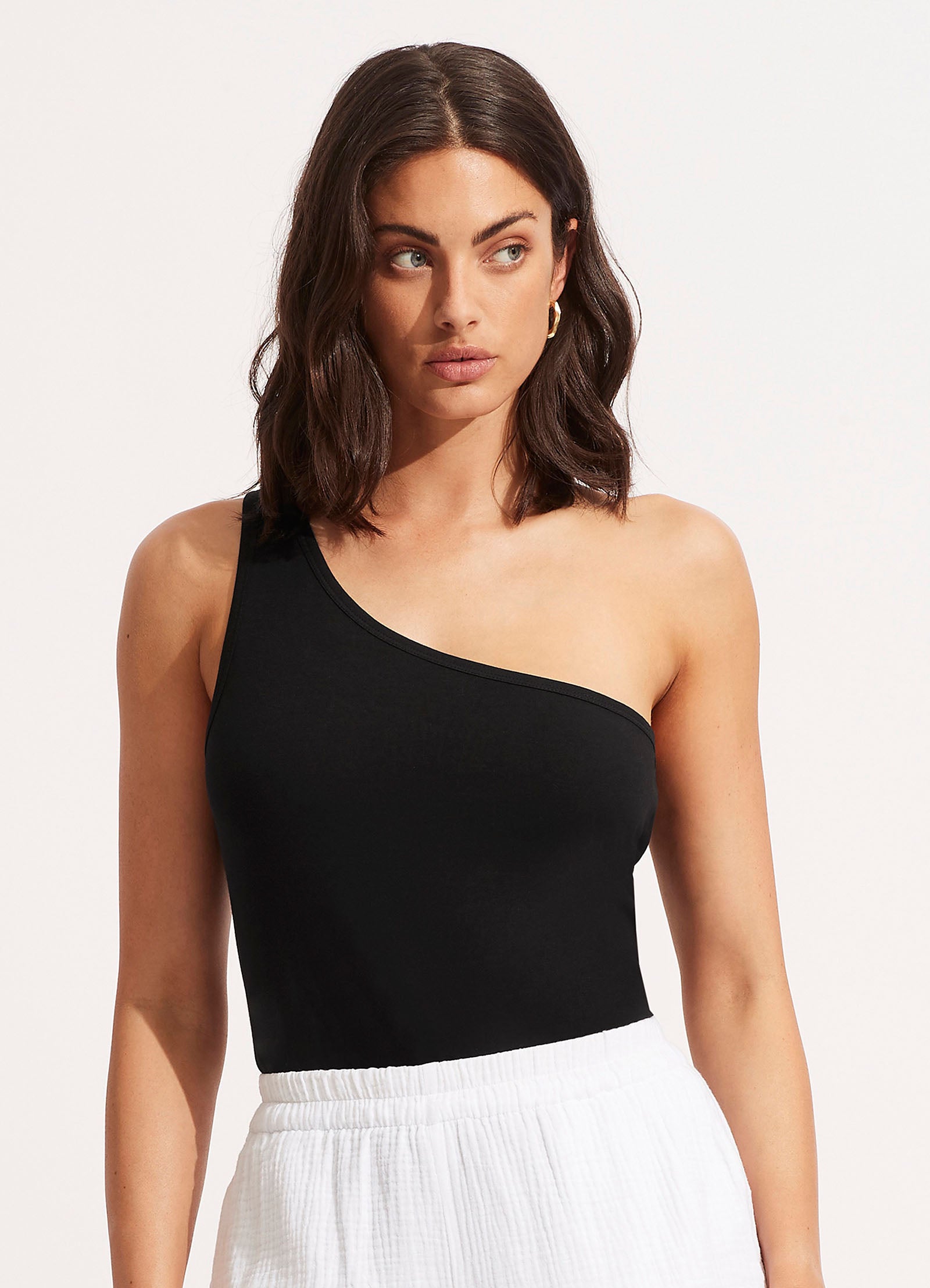 Jersey One Shoulder Top - Black - Black view 2