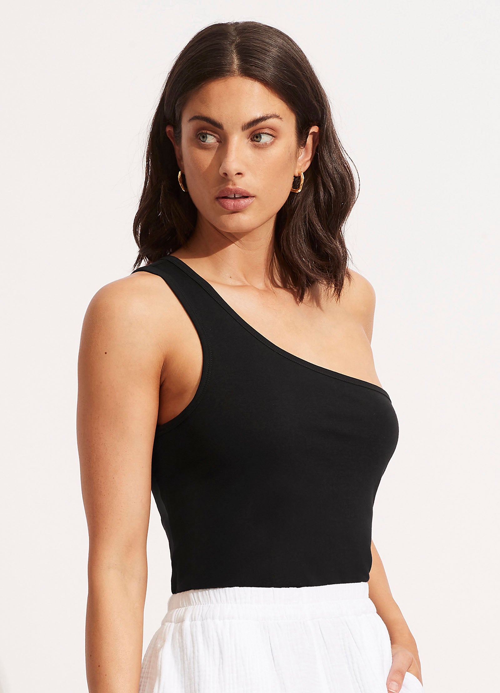 Jersey One Shoulder Top - Black - Black view 3