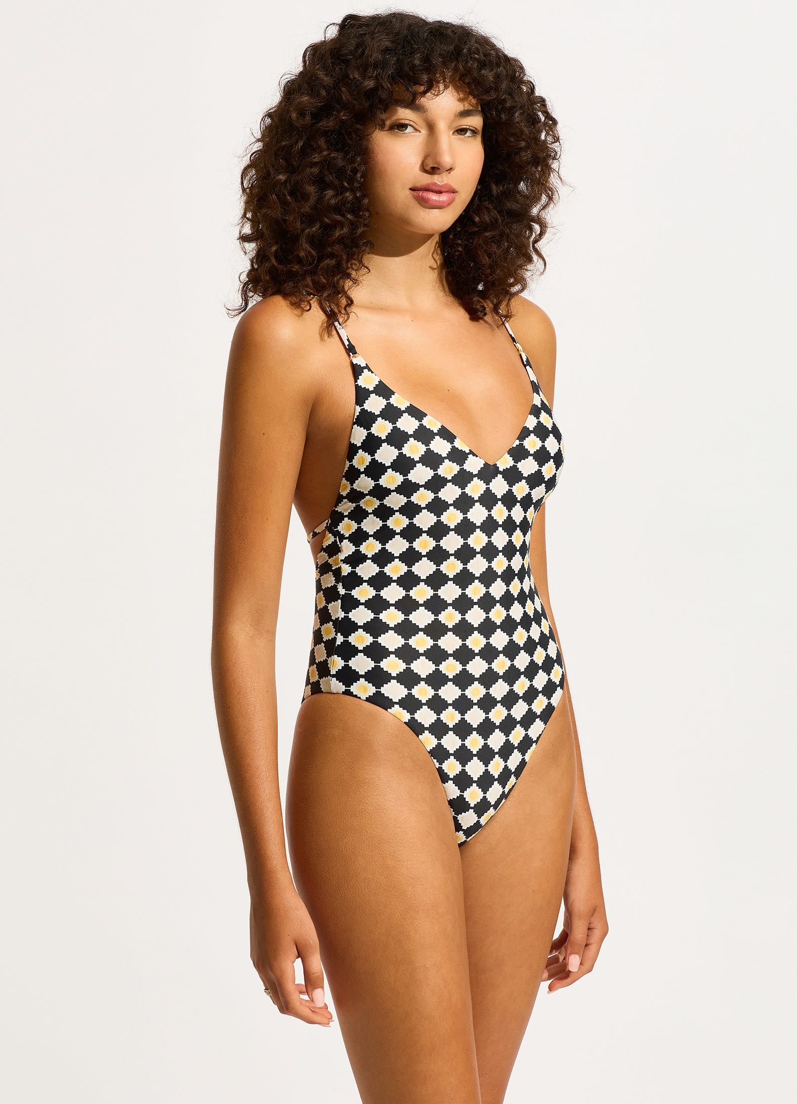 Kasbah V Neck One Piece - Black - Black view 2