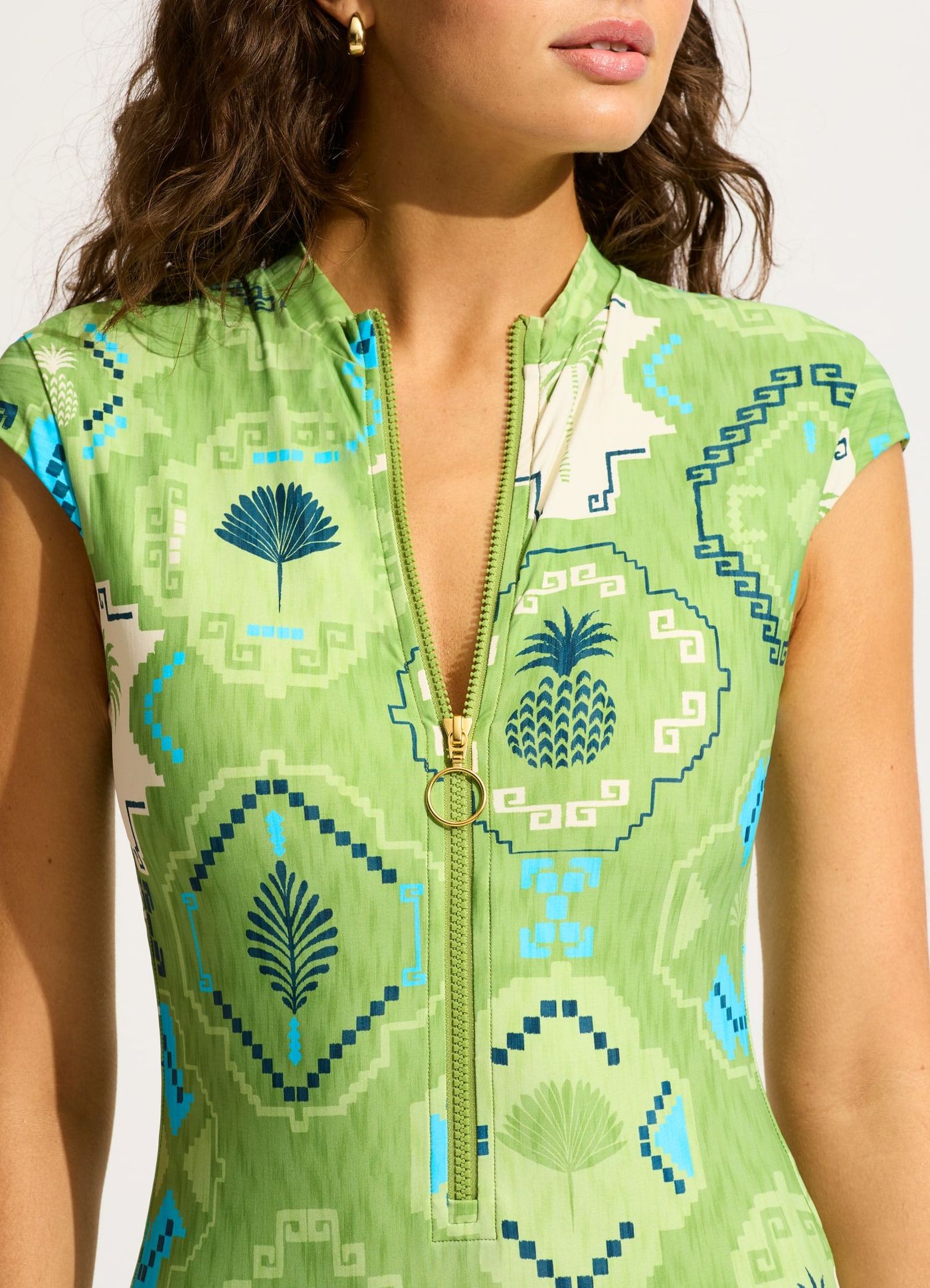 Kasbah Zip Front One Piece - Sage - Sage view 4