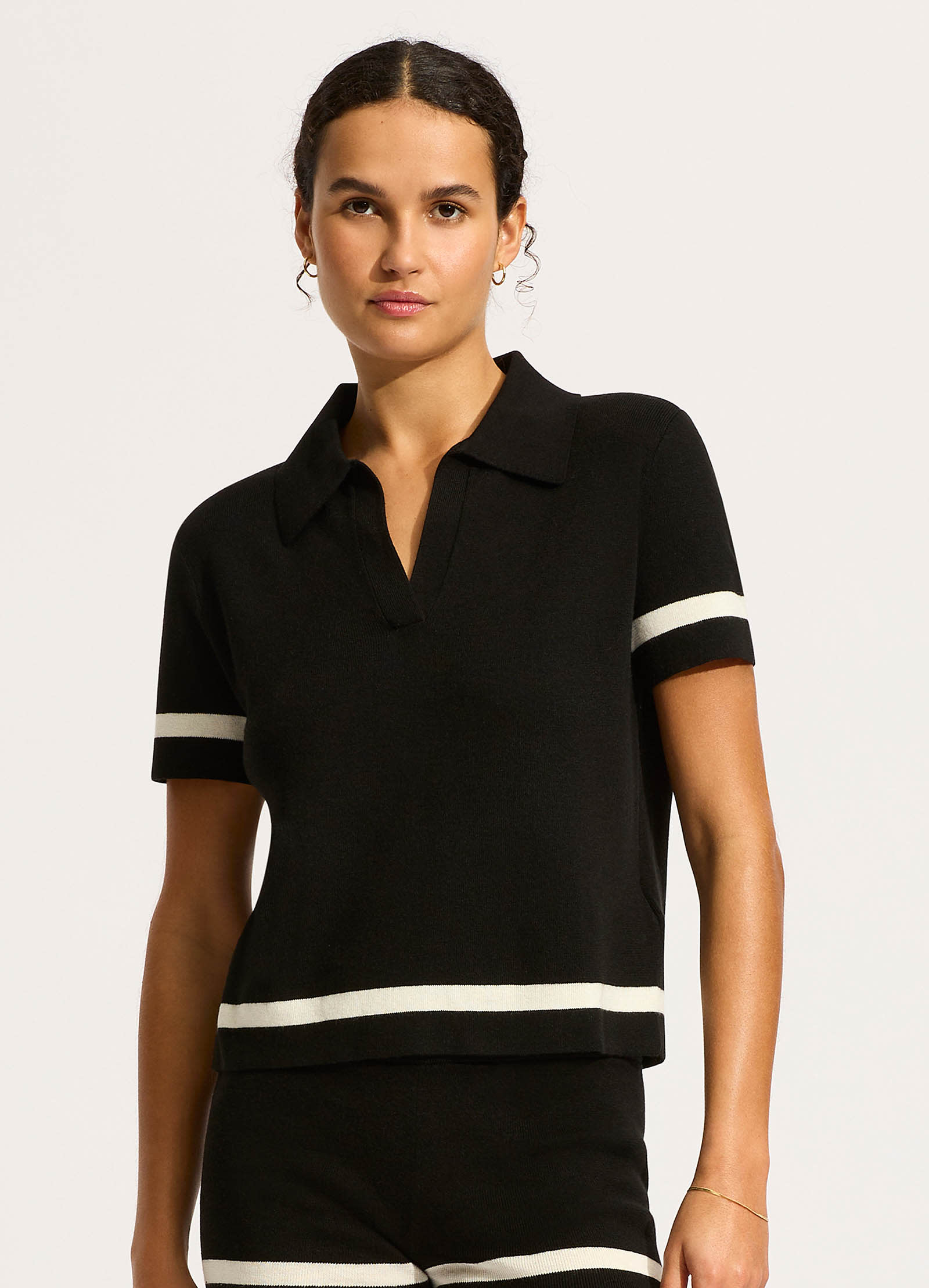 Knit Polo Shirt - Black - Black view 2