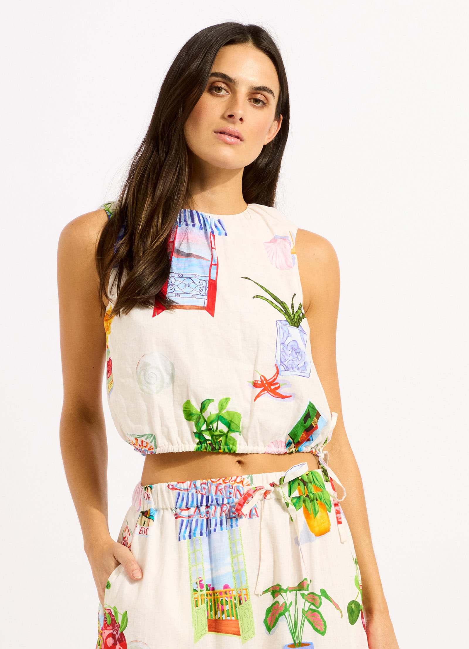 La Boca Drawcord Waist Top - Ecru view 2