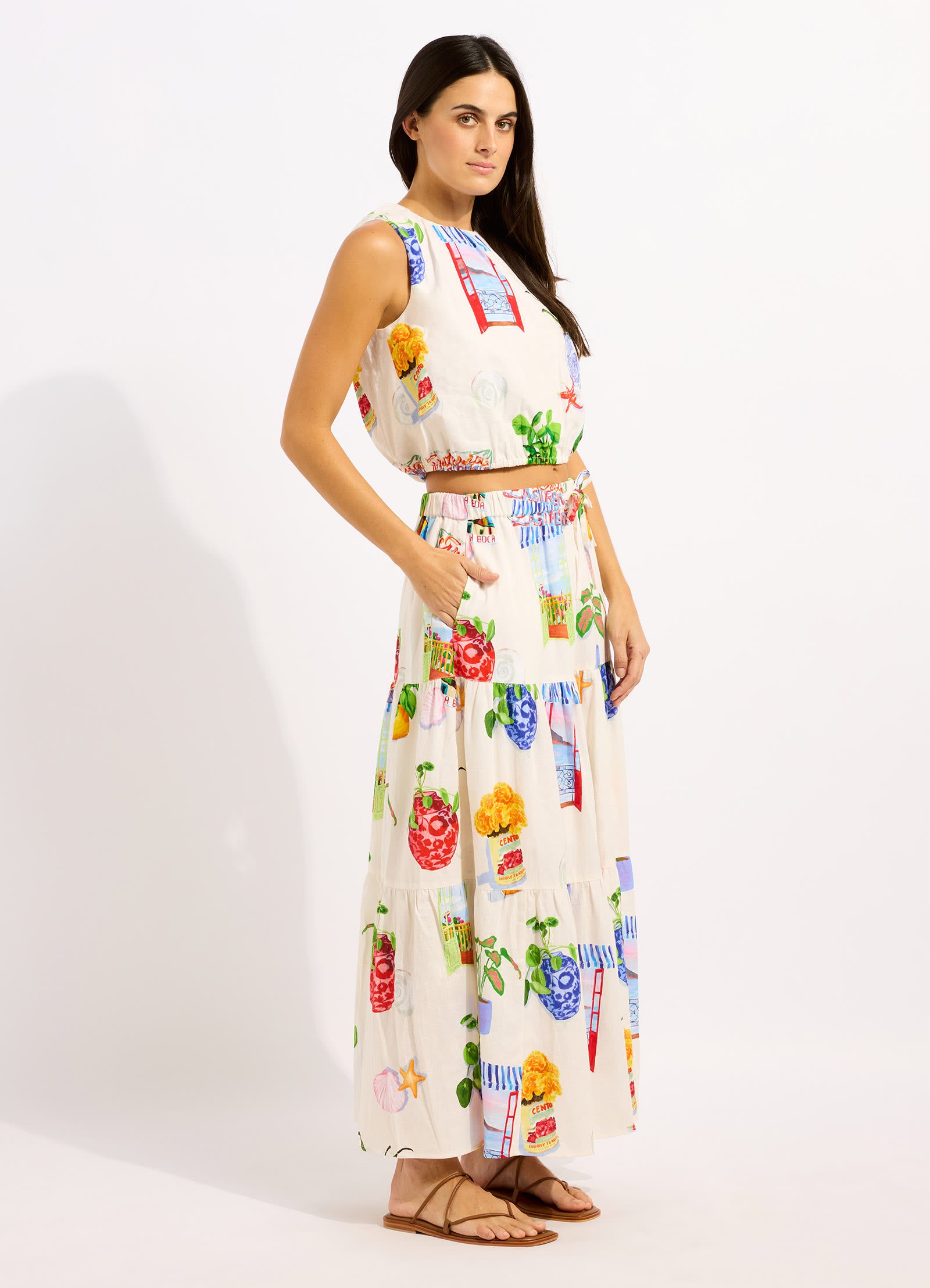 La Boca Drawcord Waist Top - Ecru view 3