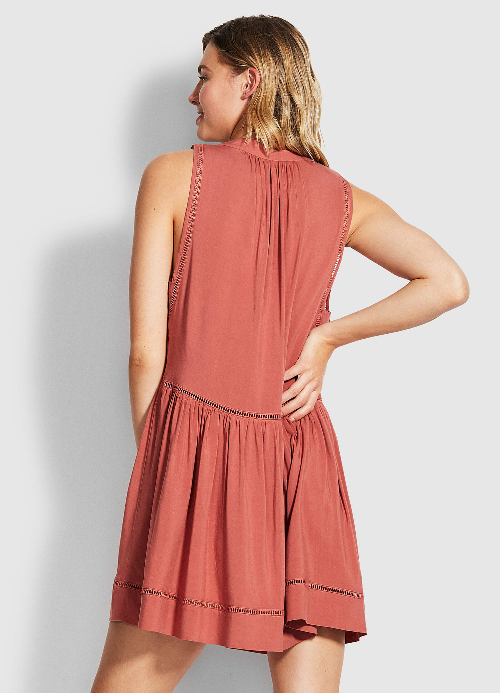Ladder Detail Dress - Rust - Rust view 3