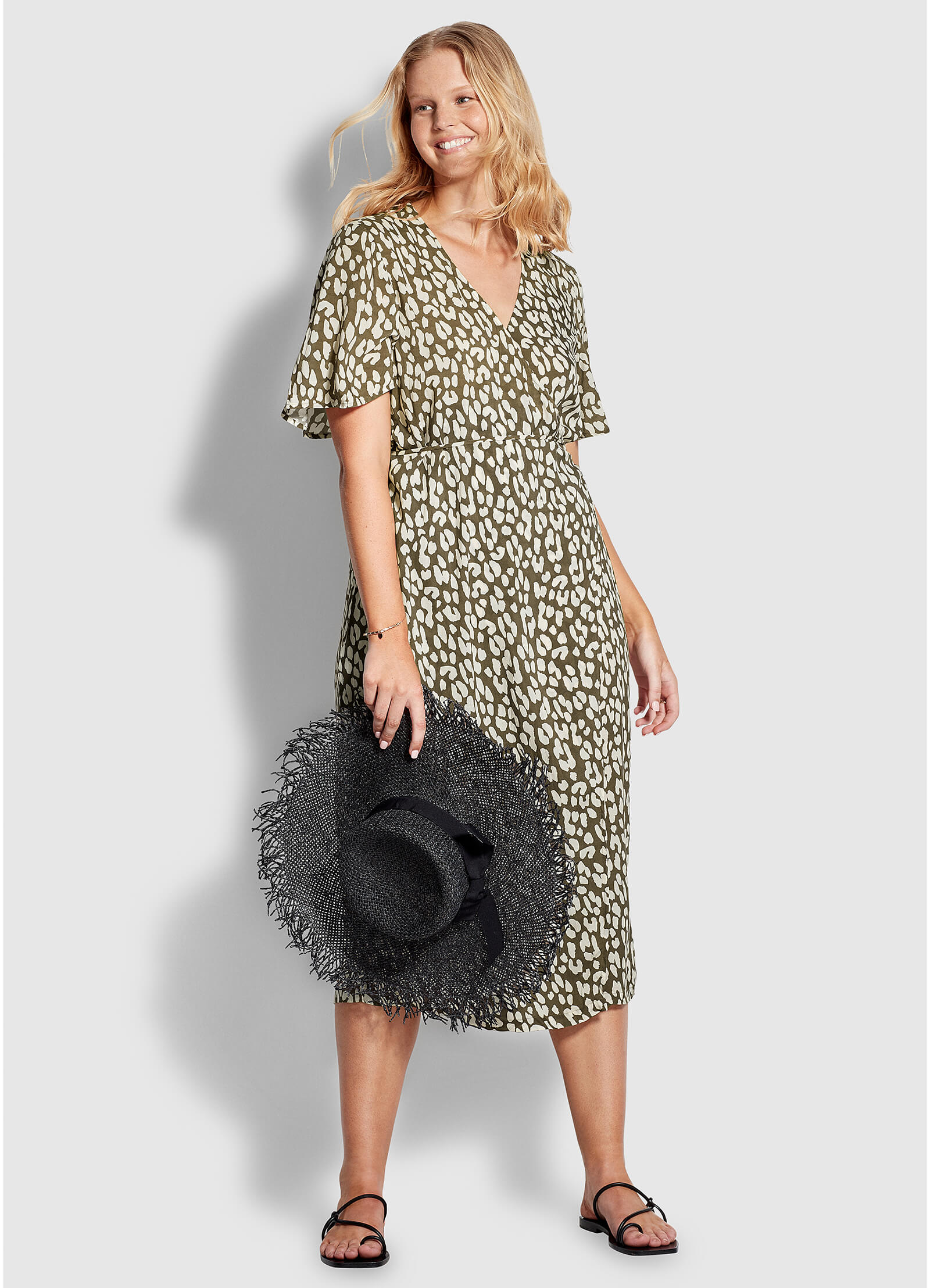 Leopard Wrap Maxi Dress - Khaki - Khaki
