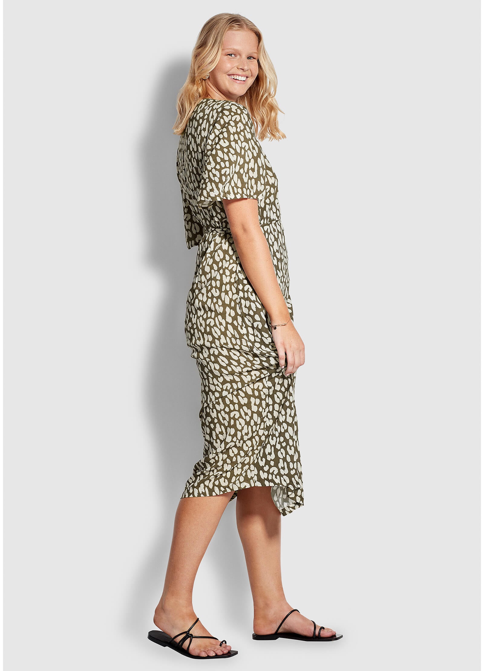 Leopard Wrap Maxi Dress - Khaki - Khaki view 2