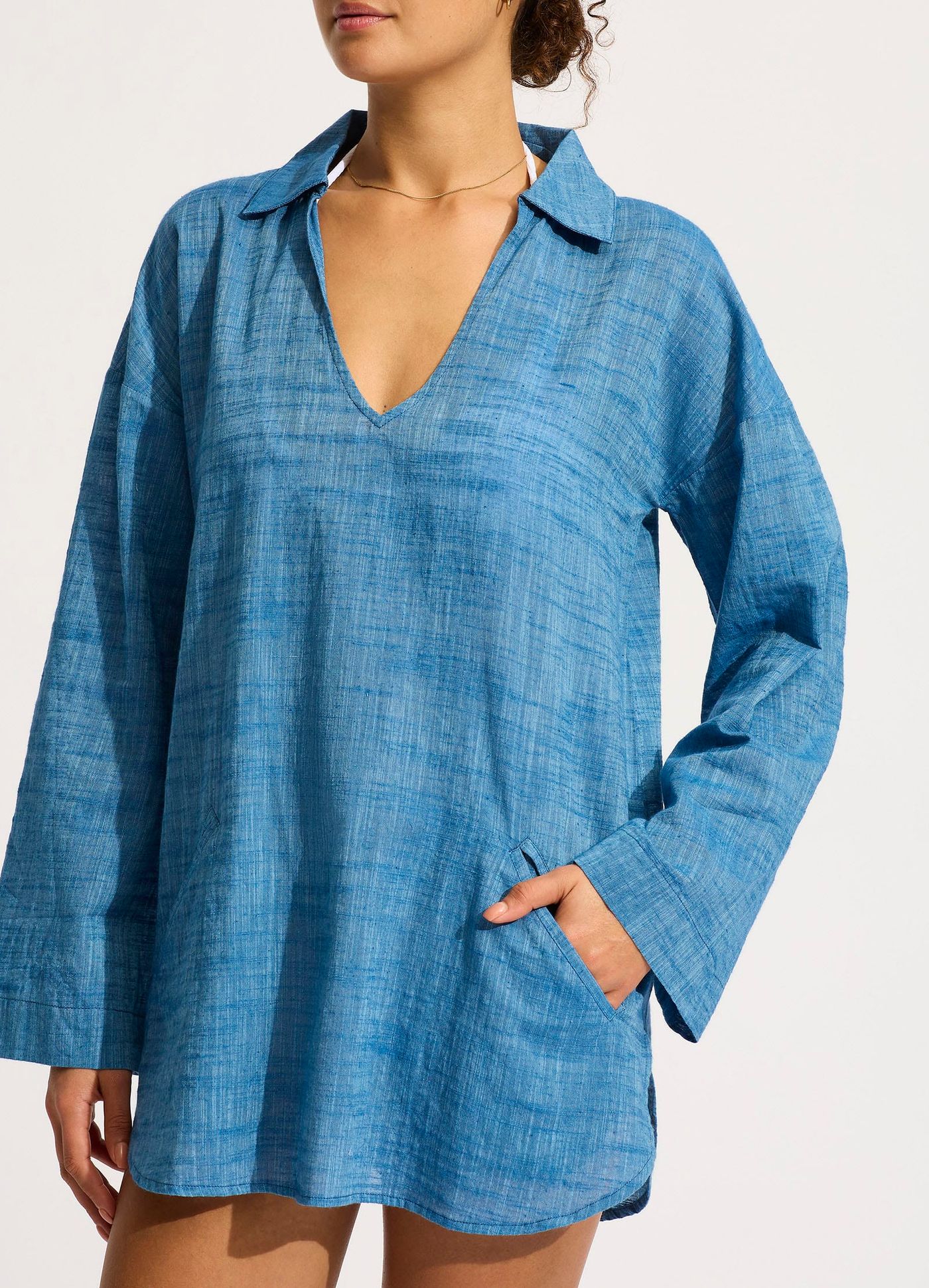 Longline Beach Shirt - Chambray - Chambray view 4