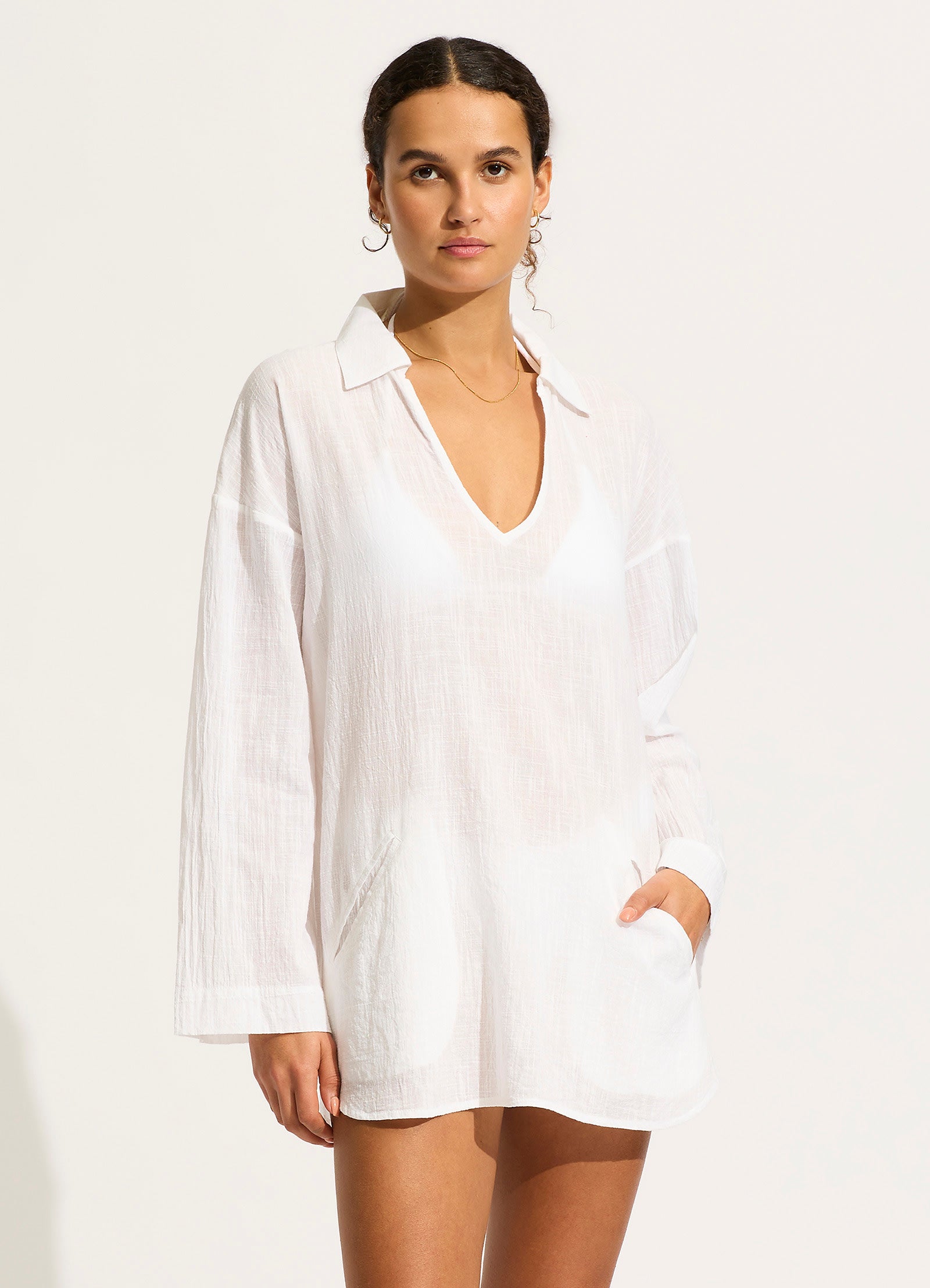 Longline Beach Shirt - White - White view 2