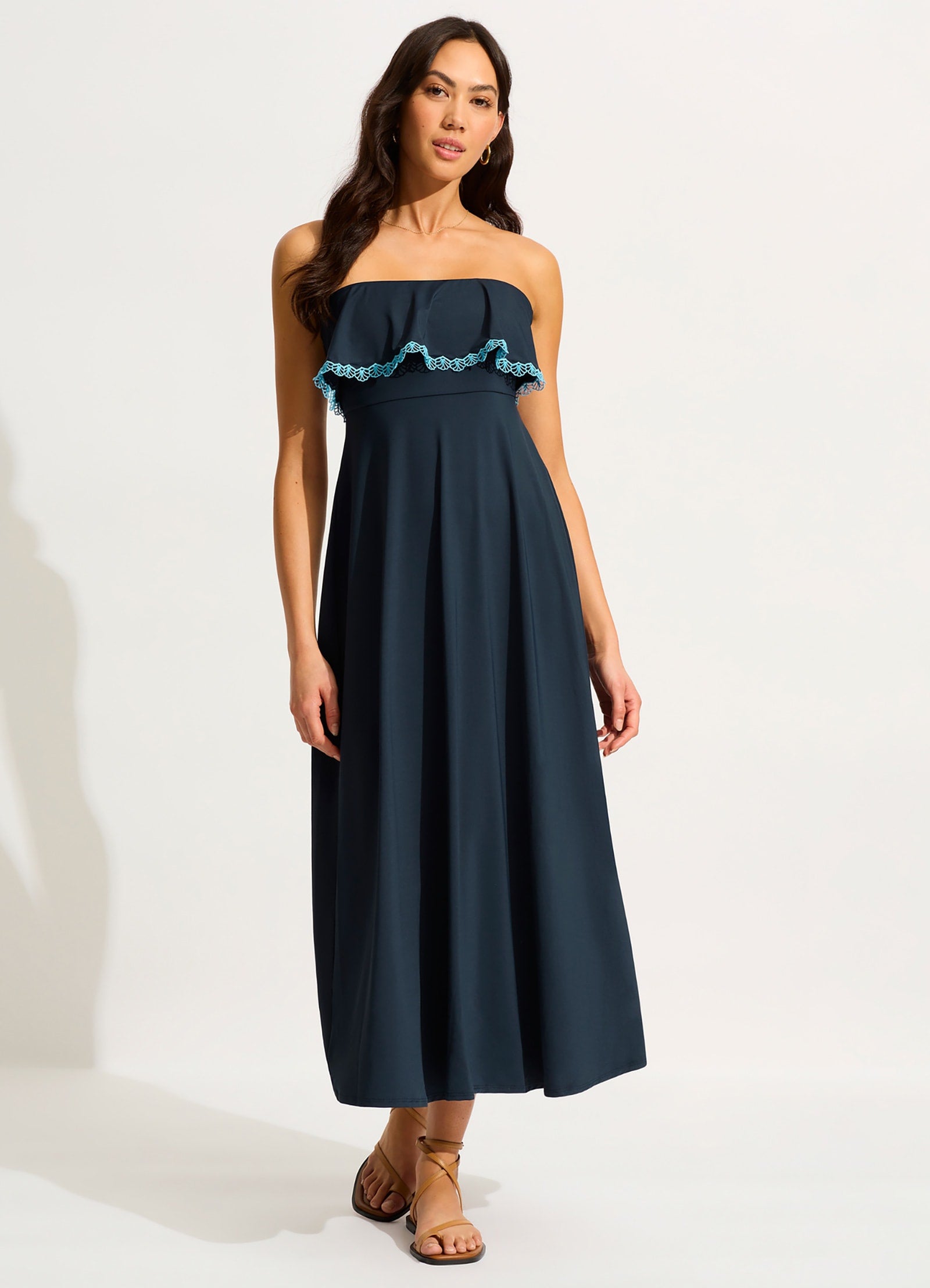 Lucia Frill Midi Dress - True Navy - True Navy