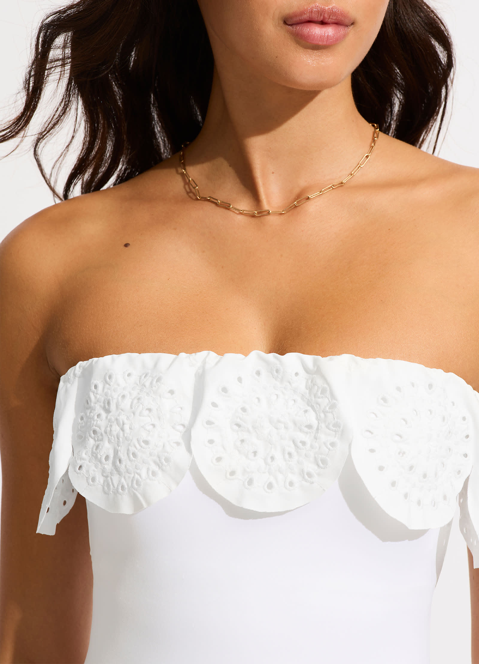 Lulu Bandeau One Piece with Flounce - White - White view 5