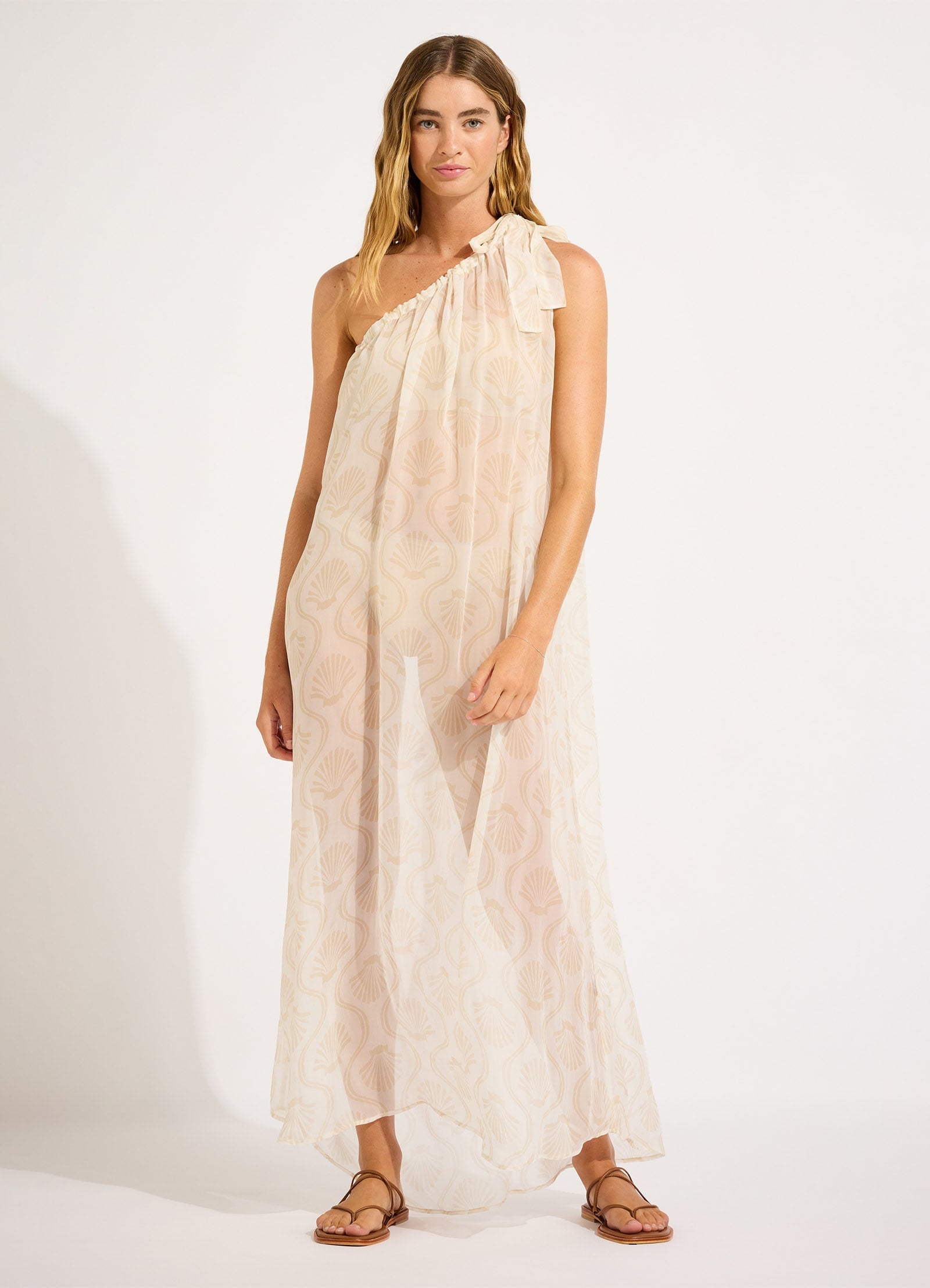 Luna One Shoulder Maxi Kaftan - White view 2