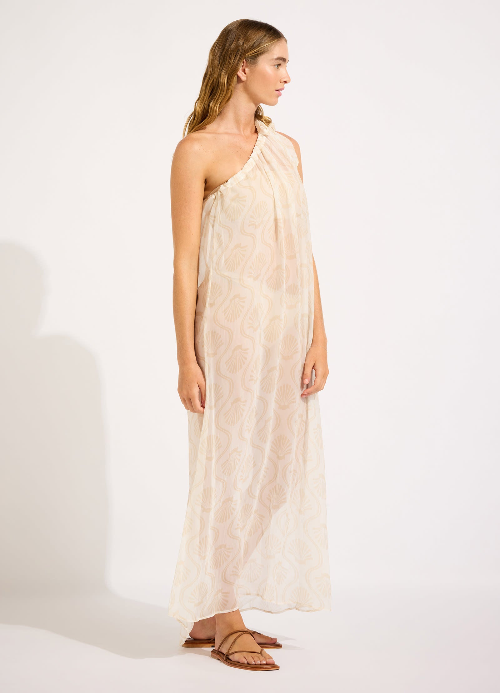 Luna One Shoulder Maxi Kaftan - White view 3