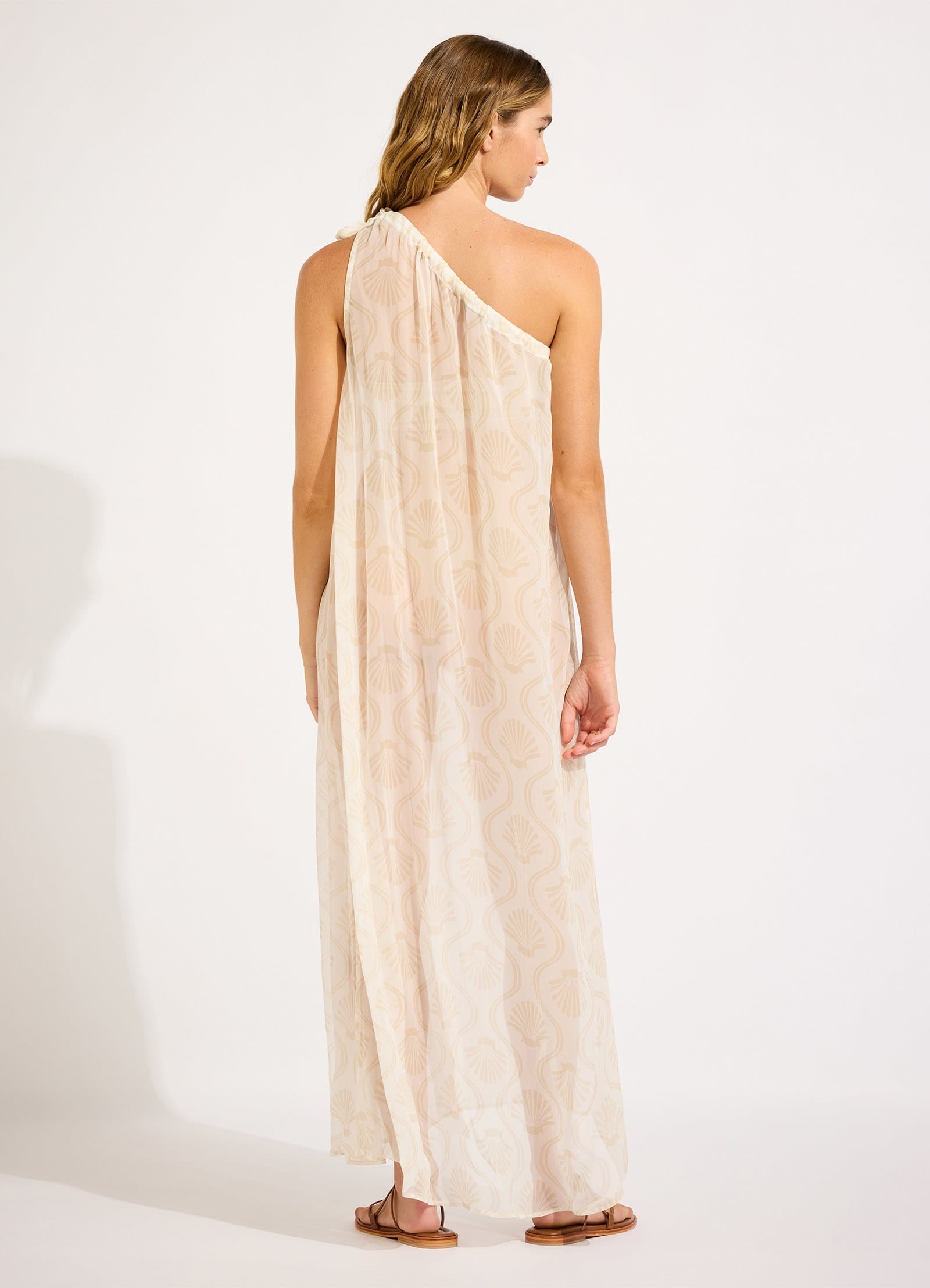 Luna One Shoulder Maxi Kaftan - White view 4