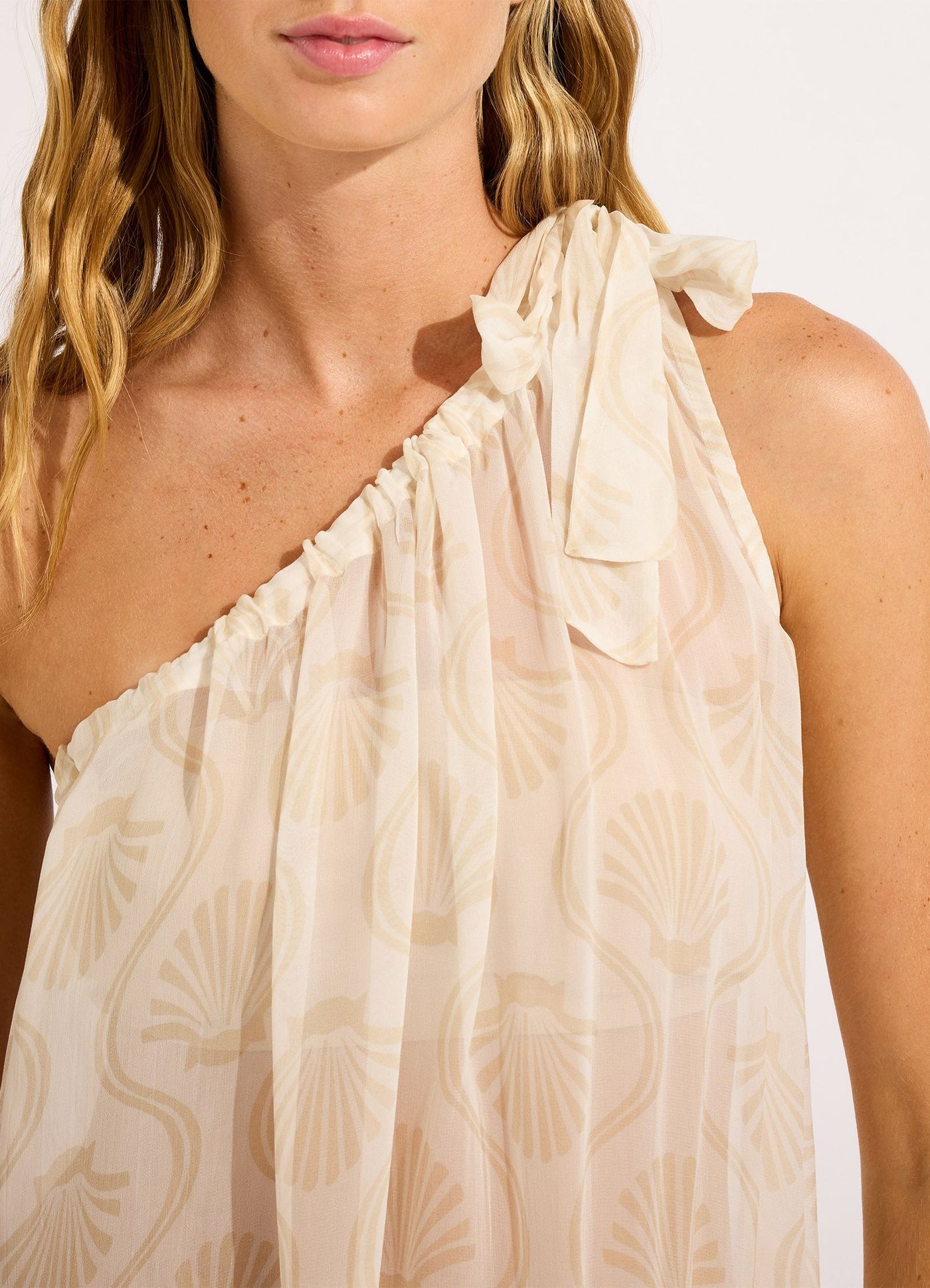 Luna One Shoulder Maxi Kaftan - White view 5