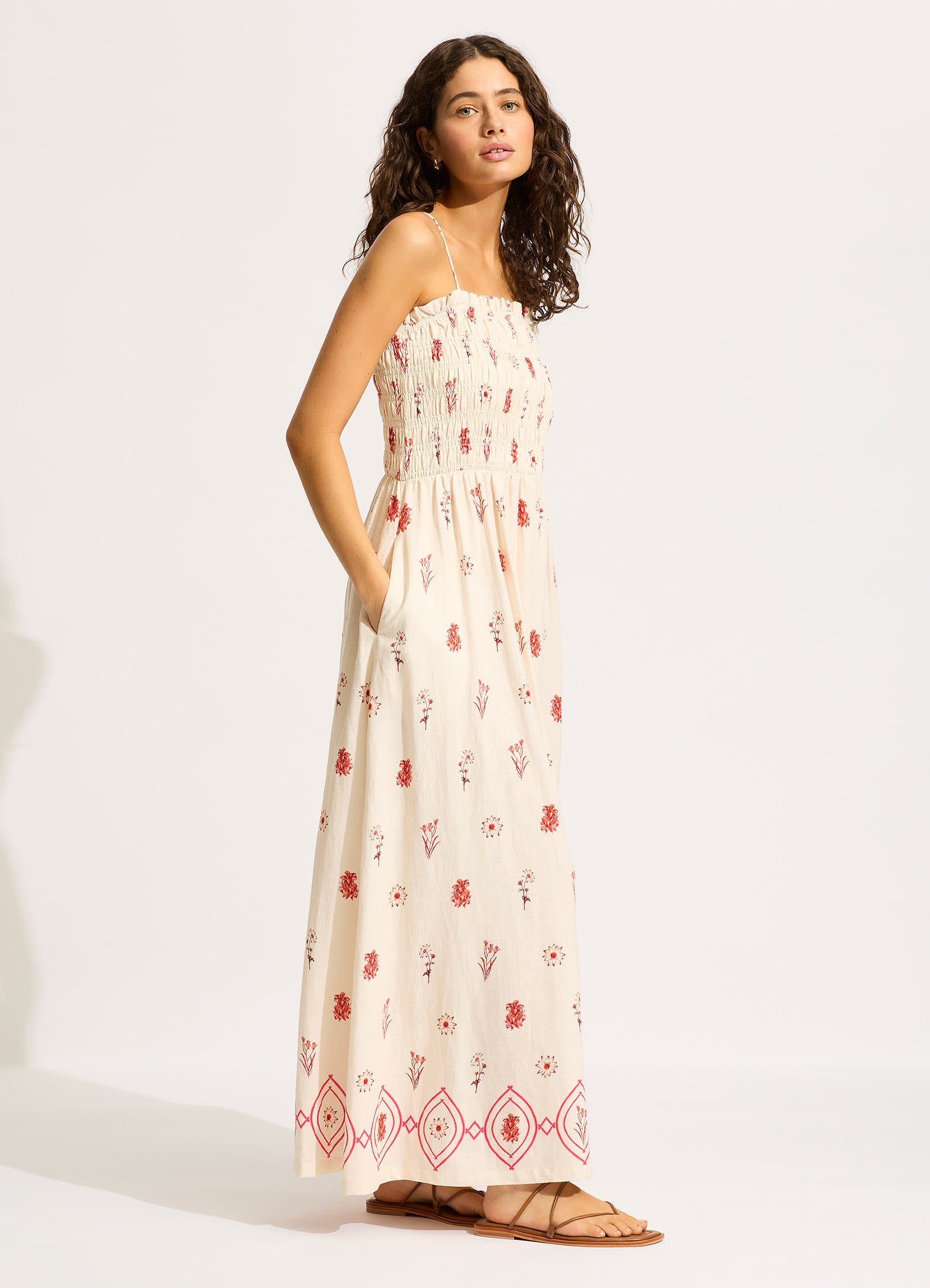 Marbella Shirred Maxi Dress - Flame - Flame view 2