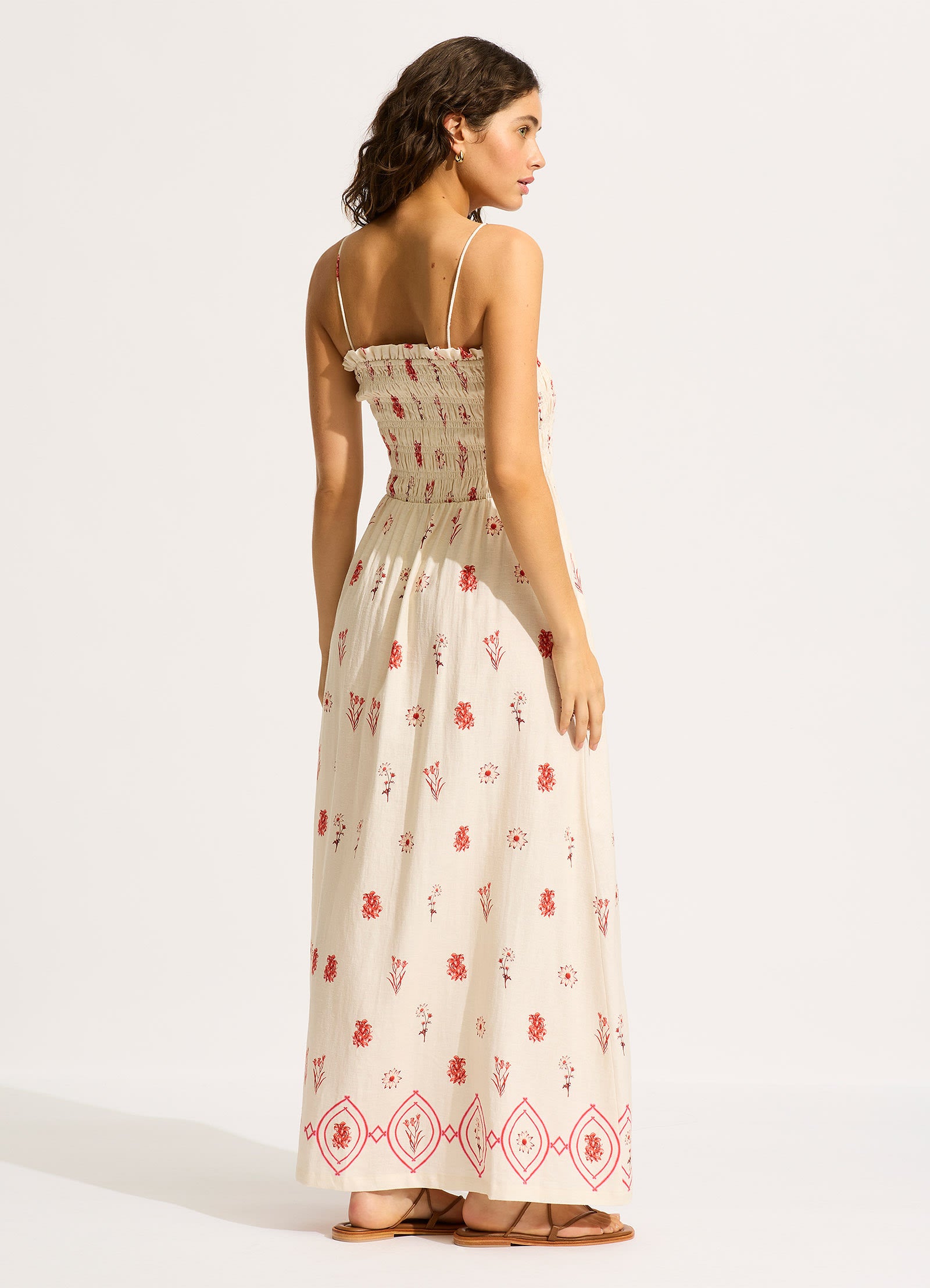 Marbella Shirred Maxi Dress - Flame - Flame view 3