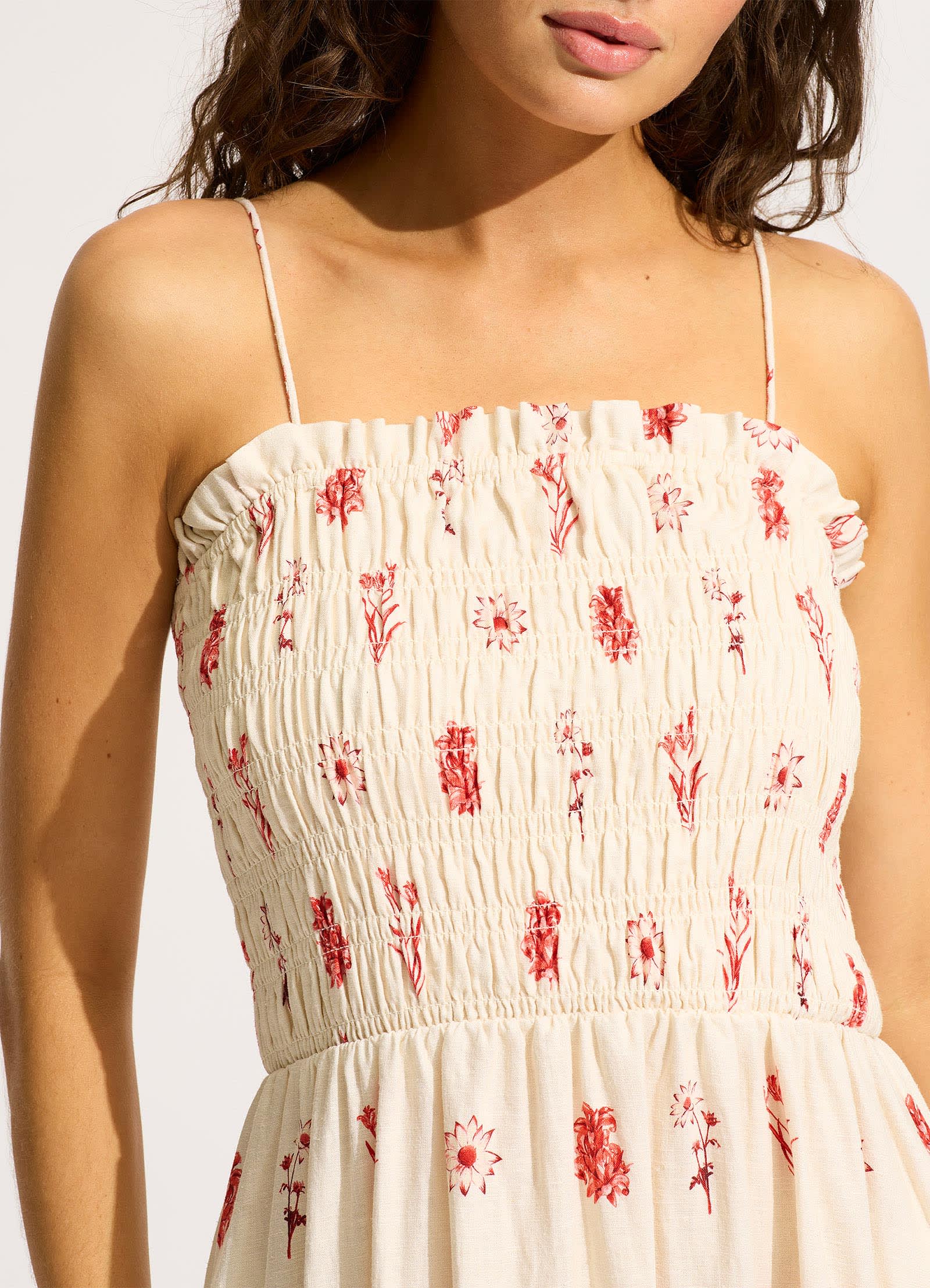 Marbella Shirred Maxi Dress - Flame - Flame view 4