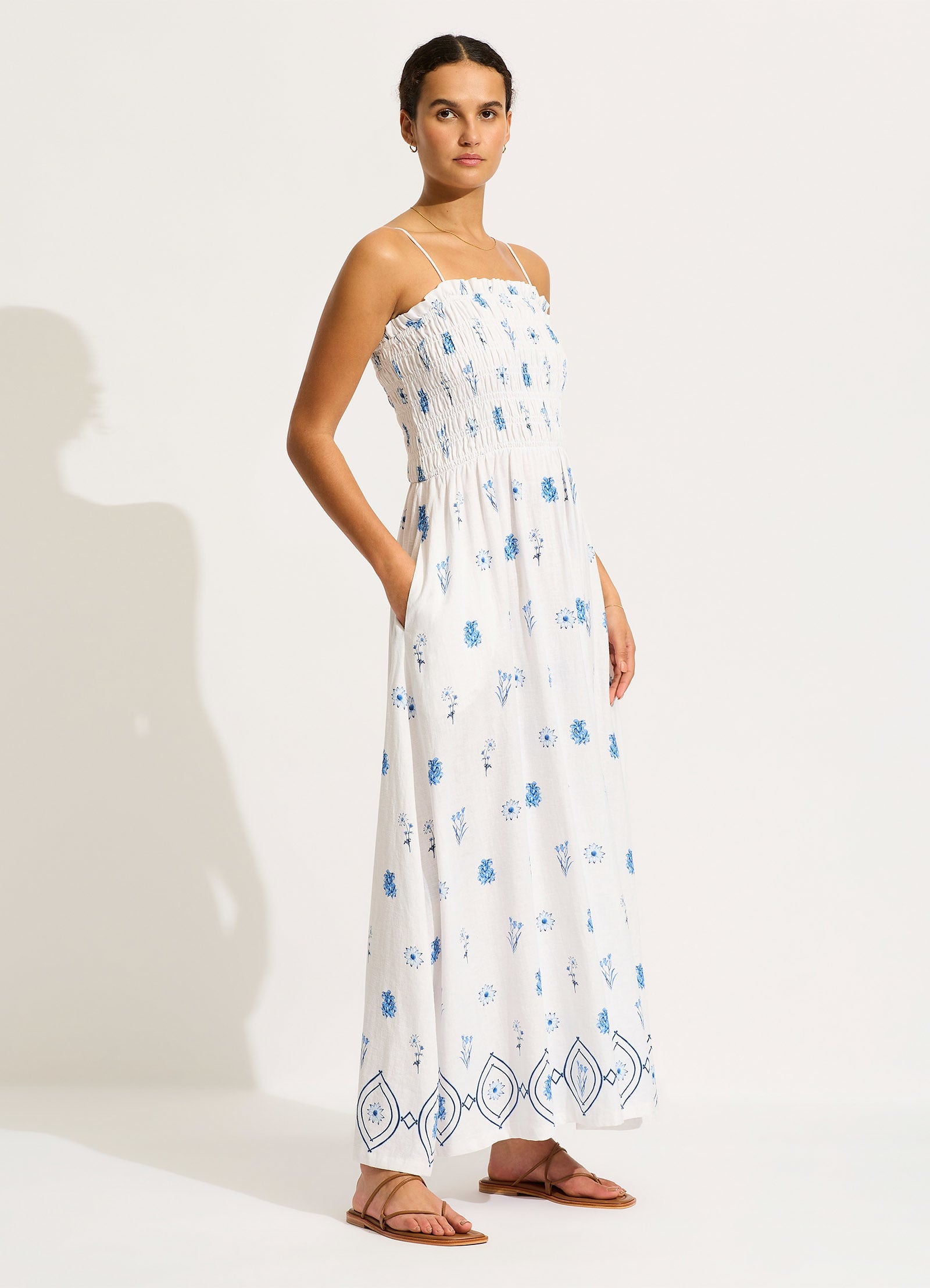 Marbella Shirred Maxi Dress - White - White view 2