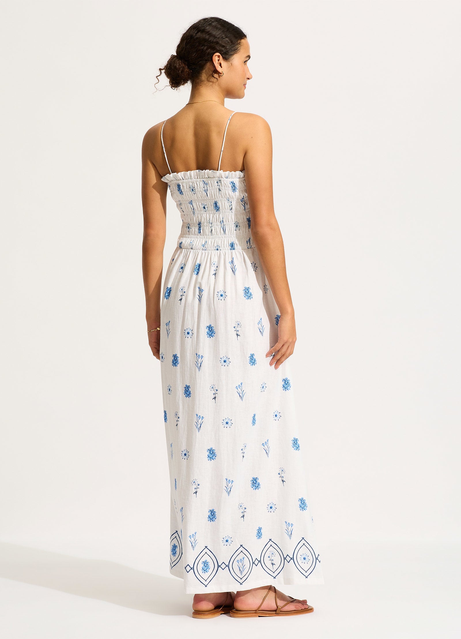 Marbella Shirred Maxi Dress - White - White view 3