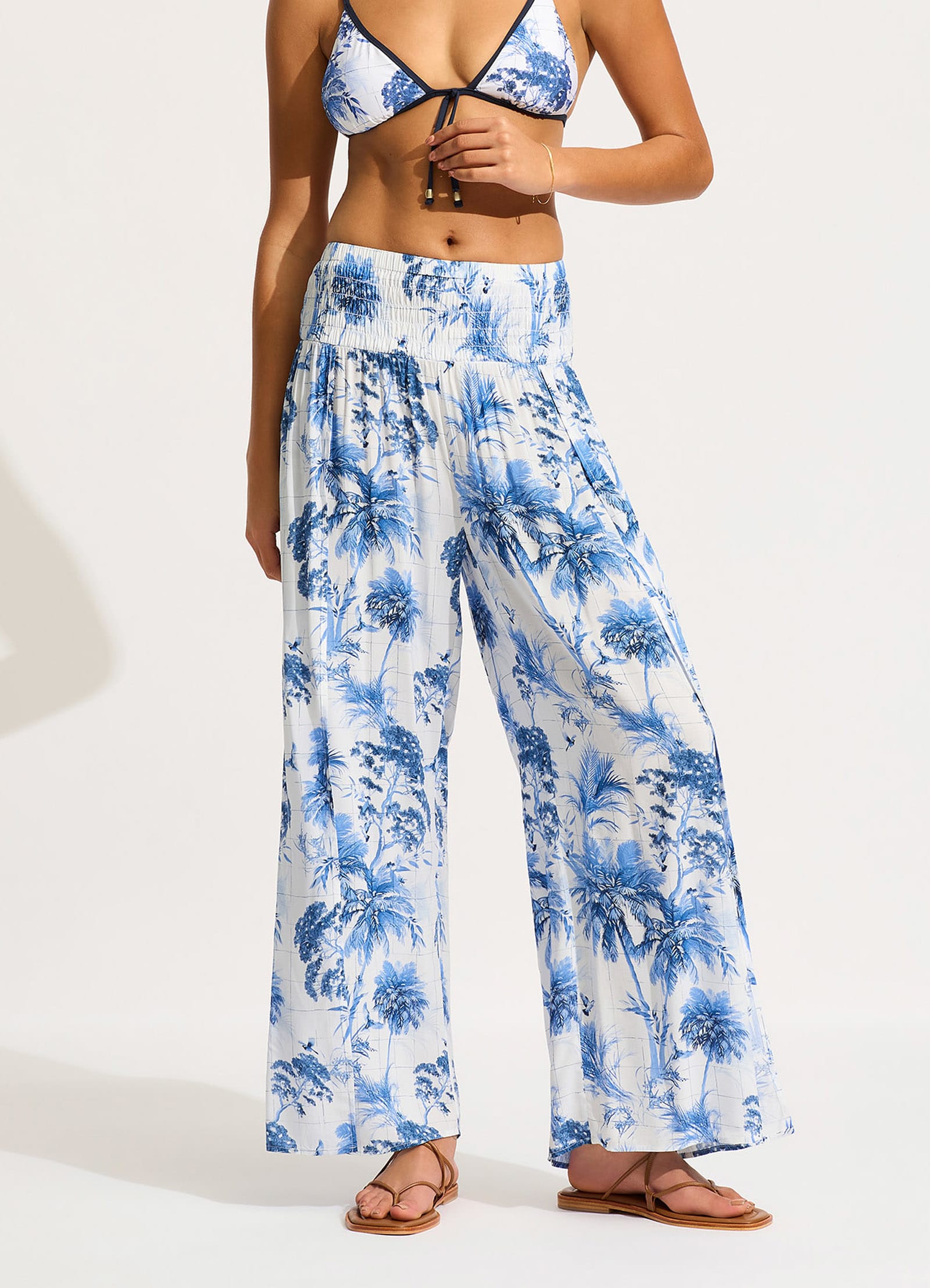 Marbella Shirred Waist Wrap Pant - White - White view 2